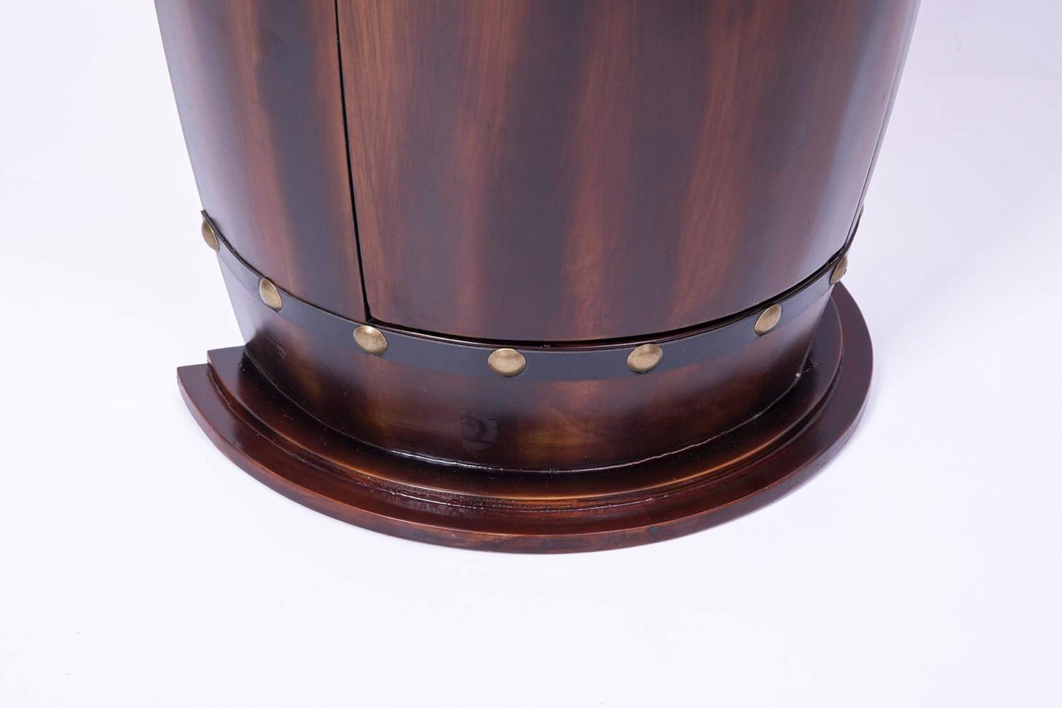 Vintiquewise Rustic Lockable Barrel Shaped Wine Bar Cabinet Wooden End Table