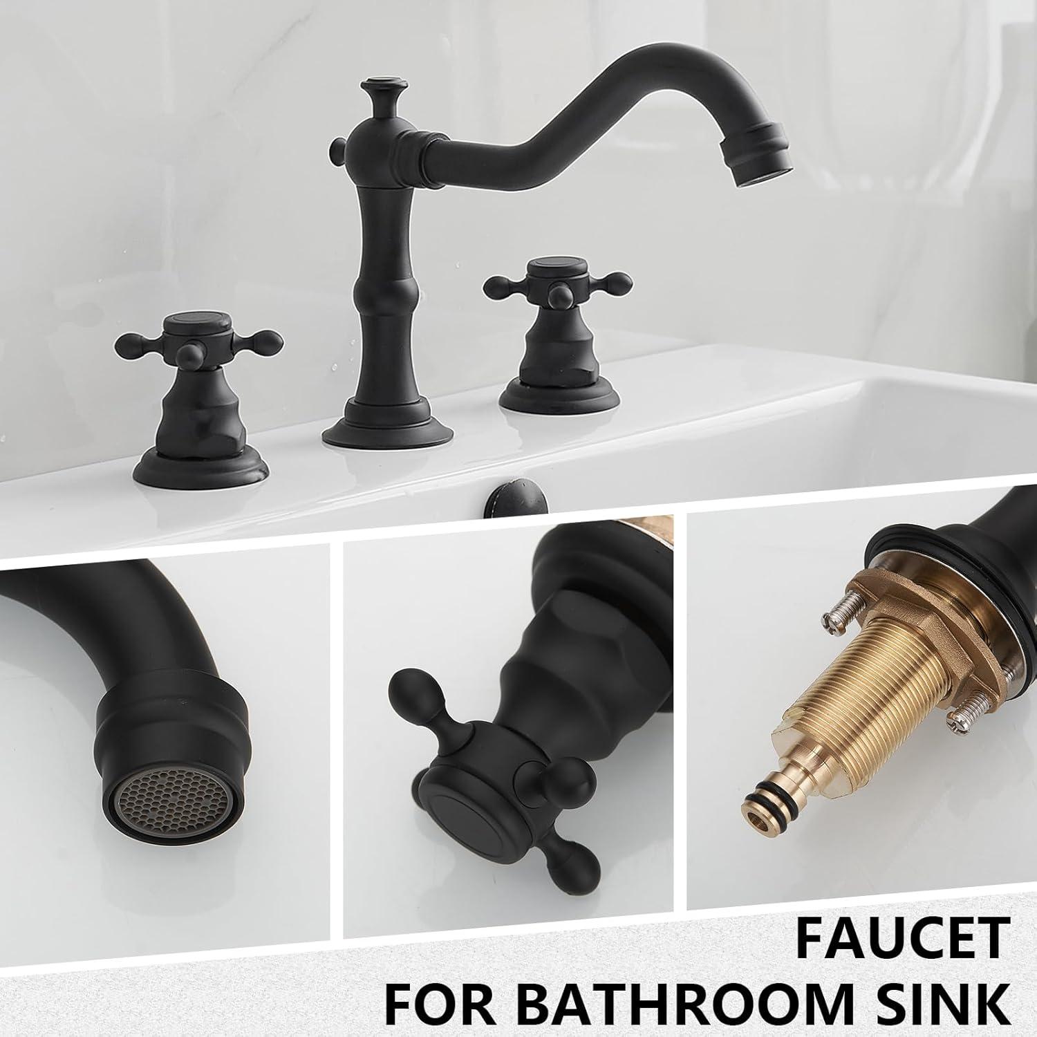 BWE 8 in. Widespread 2-Handle 3-Hole Bathroom Faucet with Drain Kit and Supply Lines in Matte Black