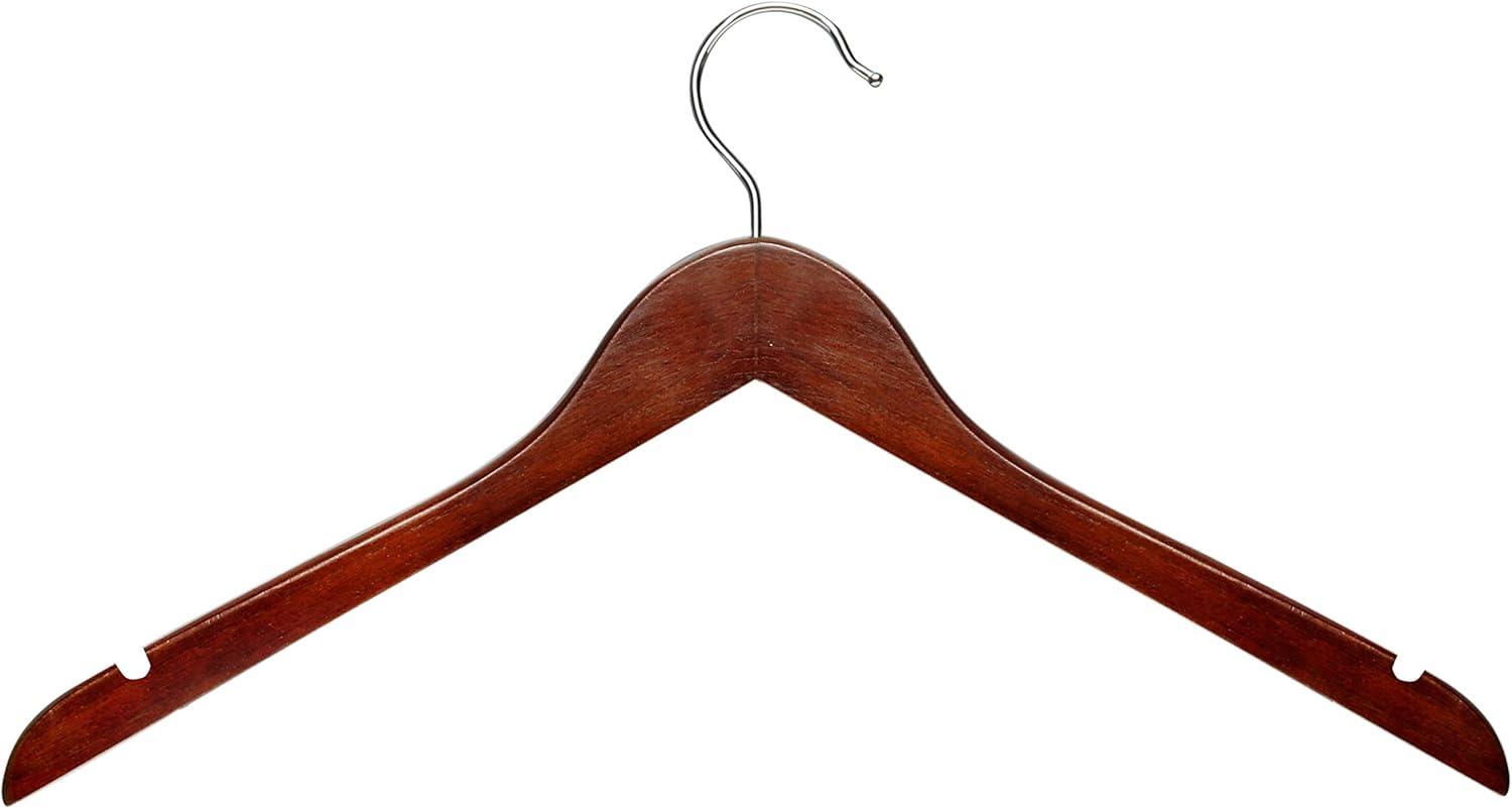 Cherry Finish Wooden Shirt Hangers with Swivel Hook, 20 Pack