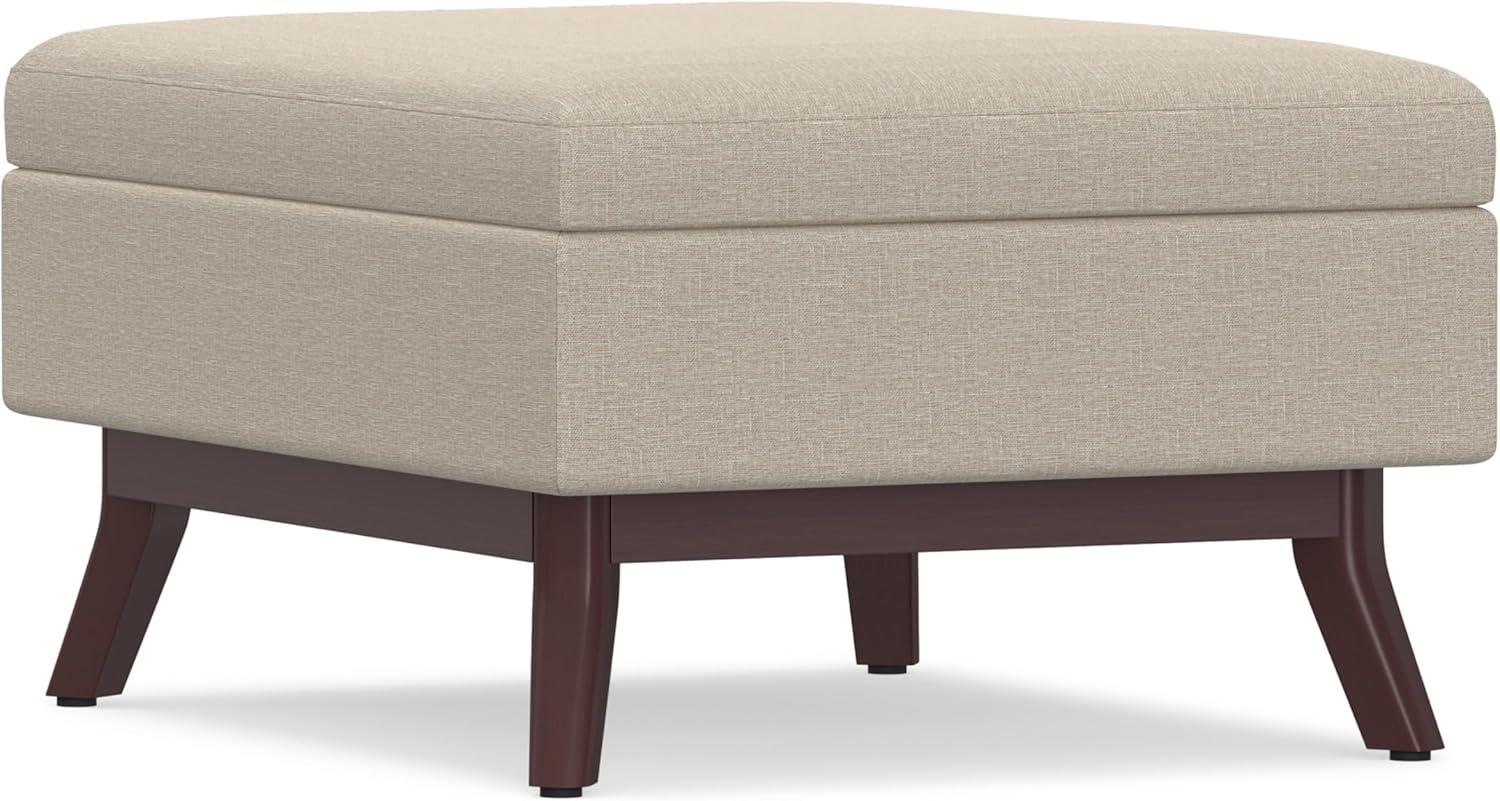 Simpli Home Owen 34"W Upholstered Coffee Table Storage Ottoman with Lift Top and Solid Wood Legs