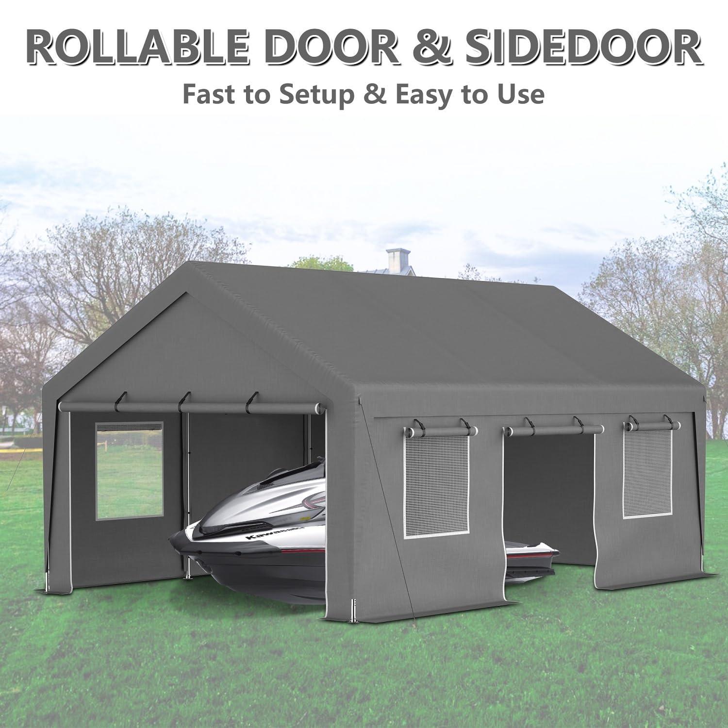 Thanaddo 13 Ft. W x 20 Ft. D Garage Heavy Duty Carport Portable Garage Storage Shed Canopy