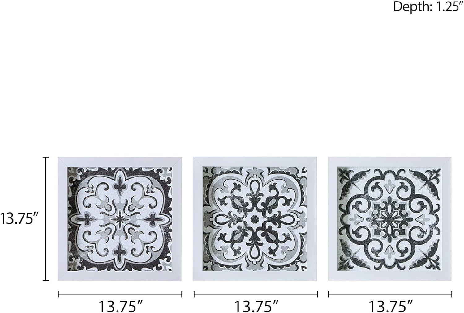 Black and White Medallion Tile 3-Piece Wall Art Set