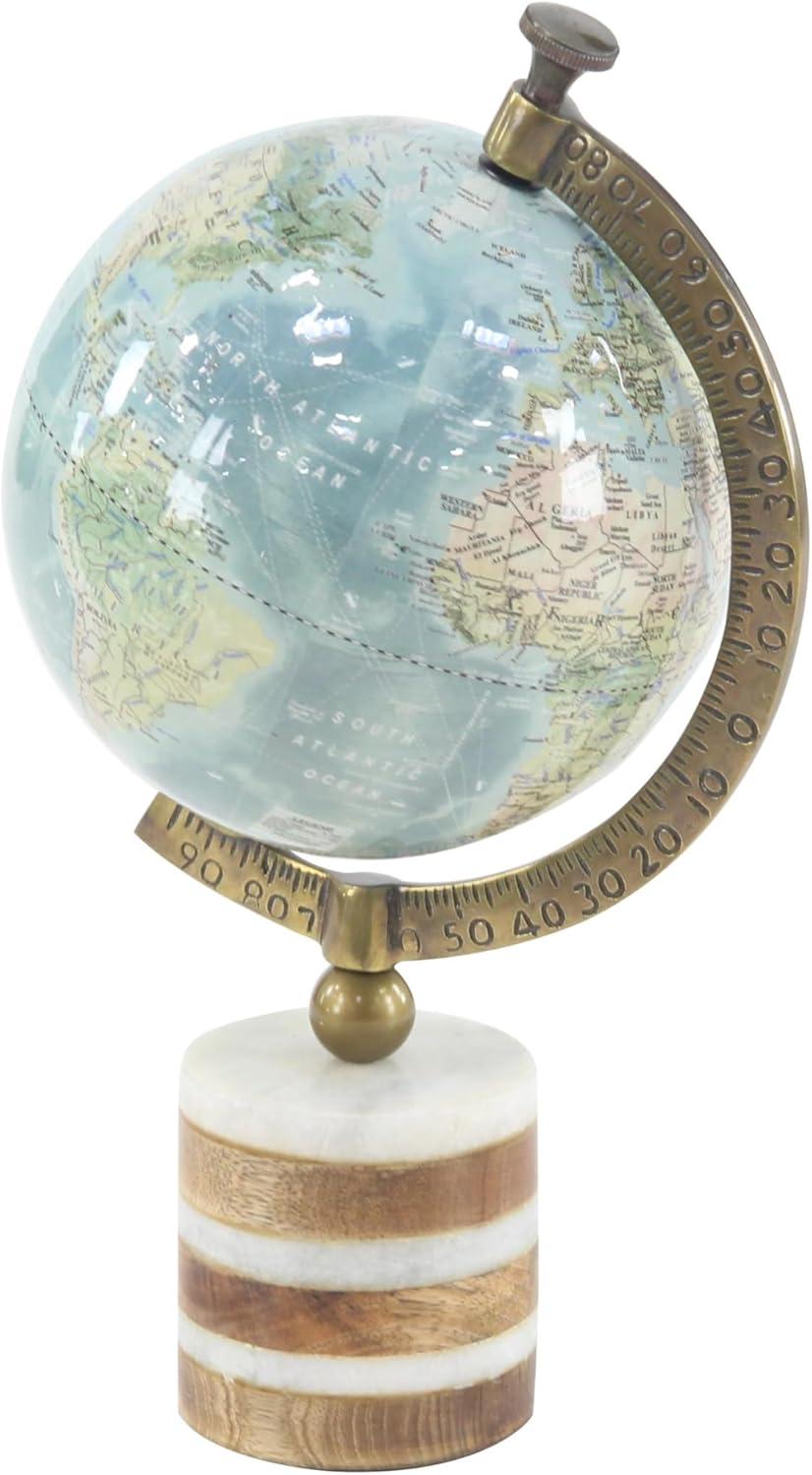 Olivia & May 16" x 9" Geographic Globe with Wood and Marble Base Blue/Green : Coastal Indoor Decor Sculpture