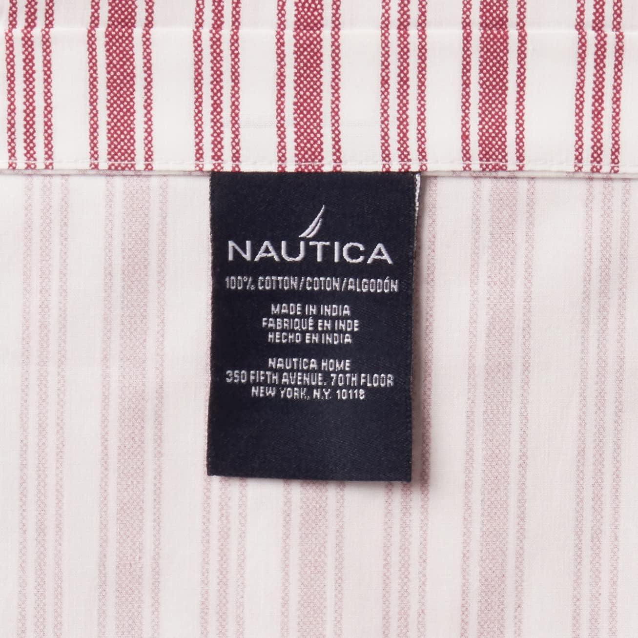 Nautica - Full Sheet Set, Cotton Percale Bedding Set, Crisp & Cool, Lightweight & Breathable (Coleridge Red, Full) Coleridge Stripe Red Full