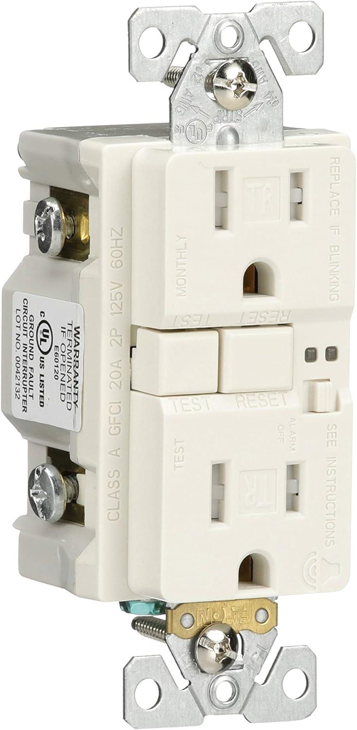 EATON TRSGFA15LA Aaron Hart 15A 125V Tamper Resistant GFCI Receptacle with Audible Alarm, Light Almond