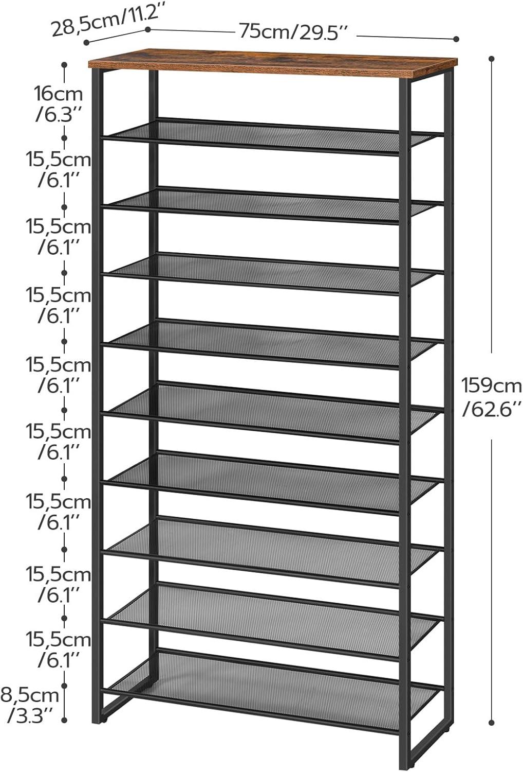 Industrial Matte Black 10-Tier Metal Shoe Rack