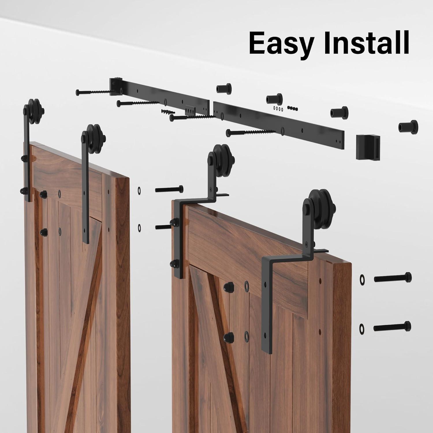 8FT Matte Black Single Track Bypass Barn Door Hardware Kit