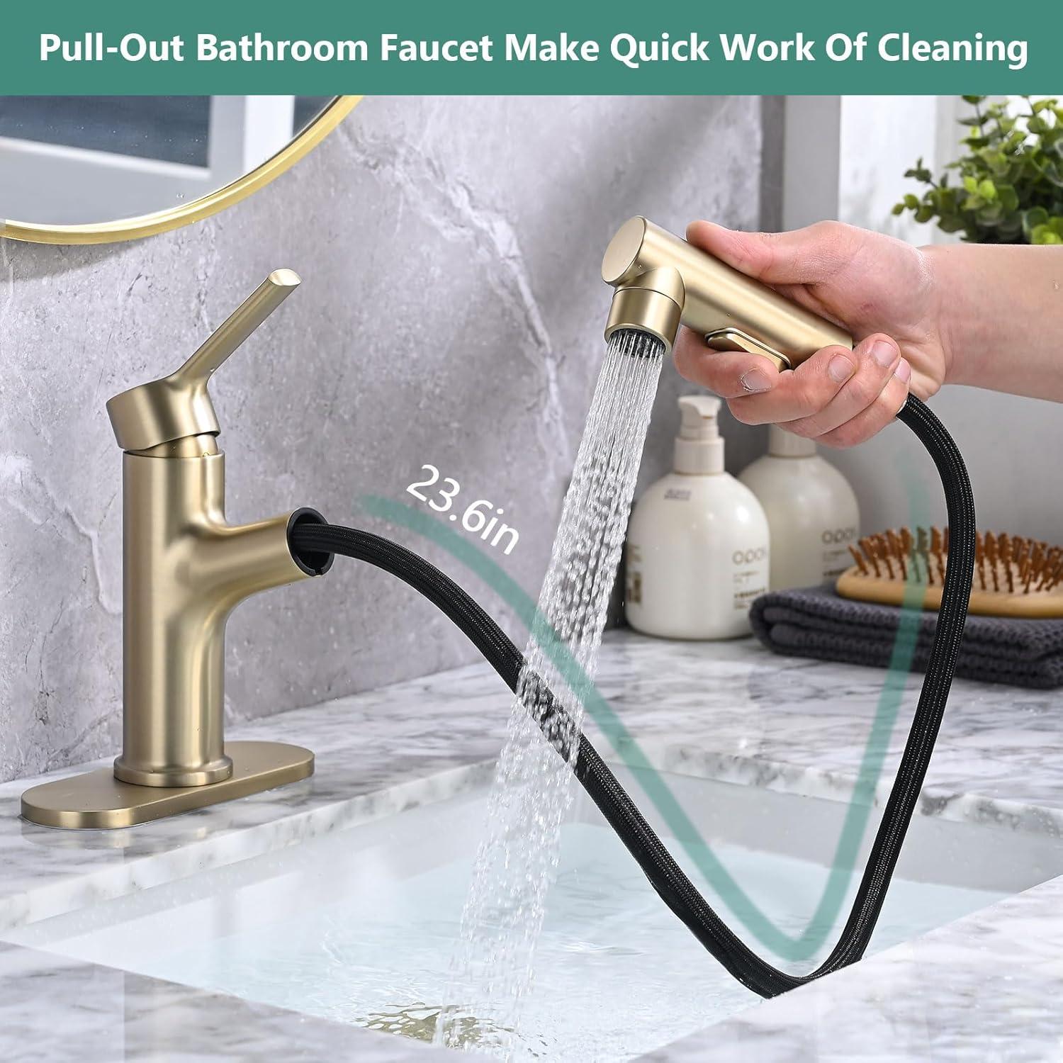 Brushed Gold Stainless Steel Single Handle Bathroom Faucet