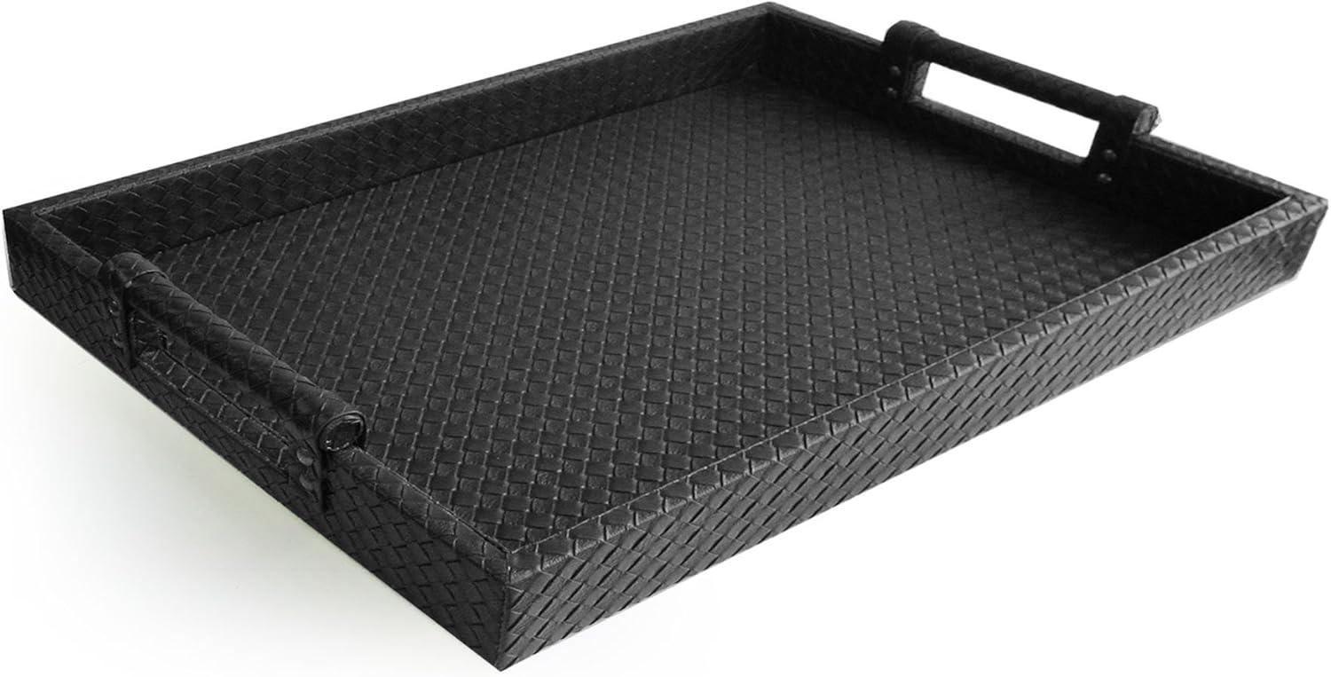 LEATHER TRAY W/ HANDLES BLACK 14X19"