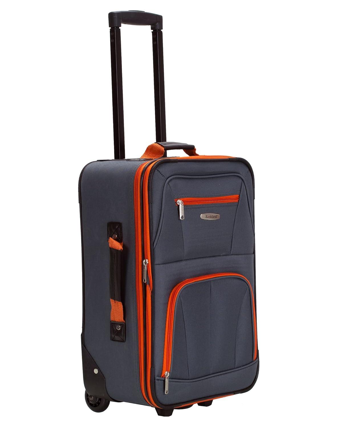 Charcoal Softside 4-Piece Spinner Luggage Set with Orange Trim