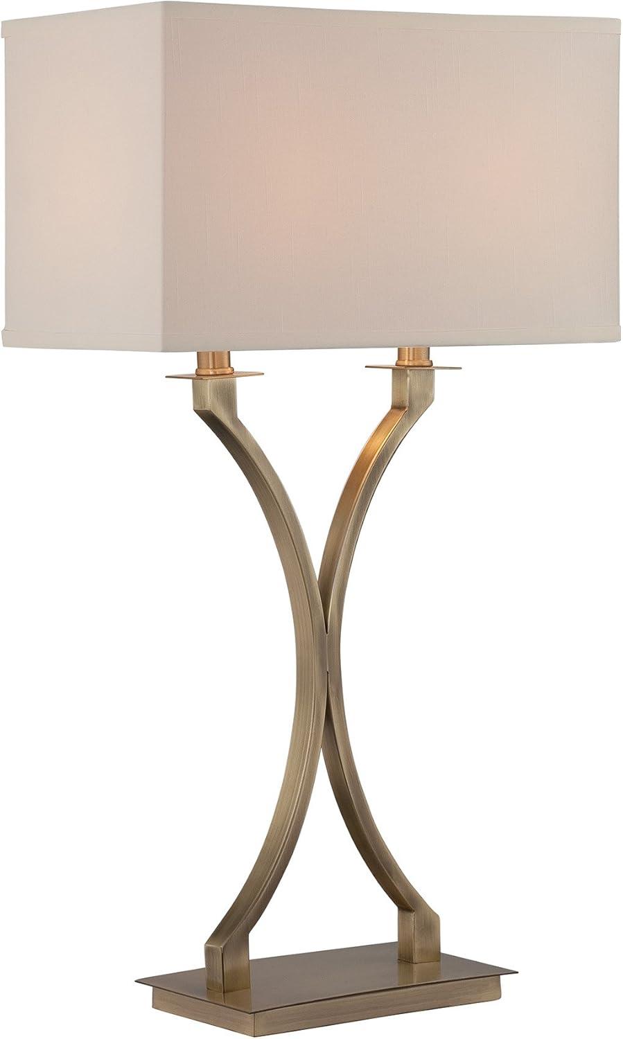 Lite Source Cruzito 2-Light Table Lamp, Antique Brass Finish with Off-White Fabric Shade