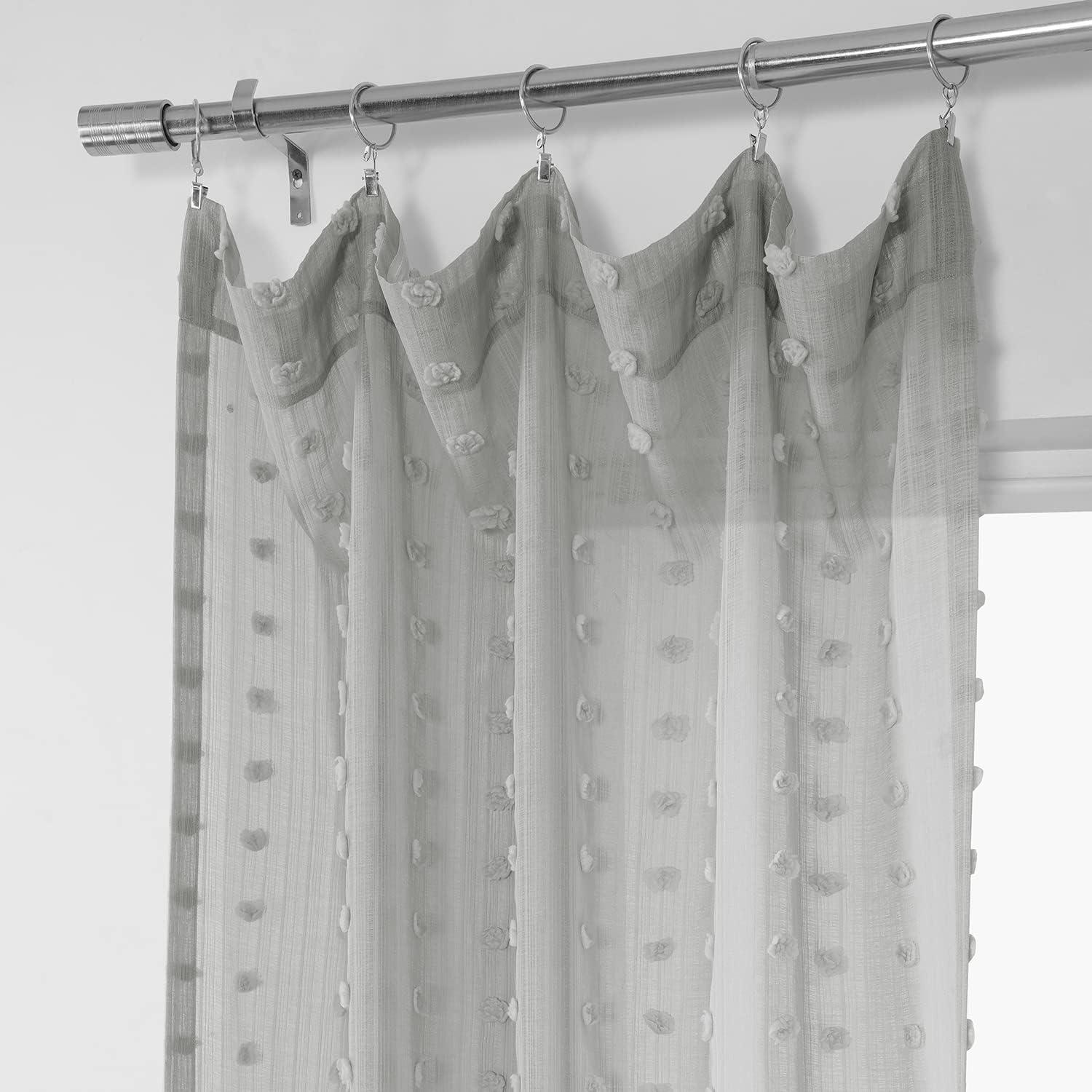 Strasbourg Dot Grey Patterned Linen Sheer Curtain (1 Panel), Strasbourg Dot Grey, 50W X 84L