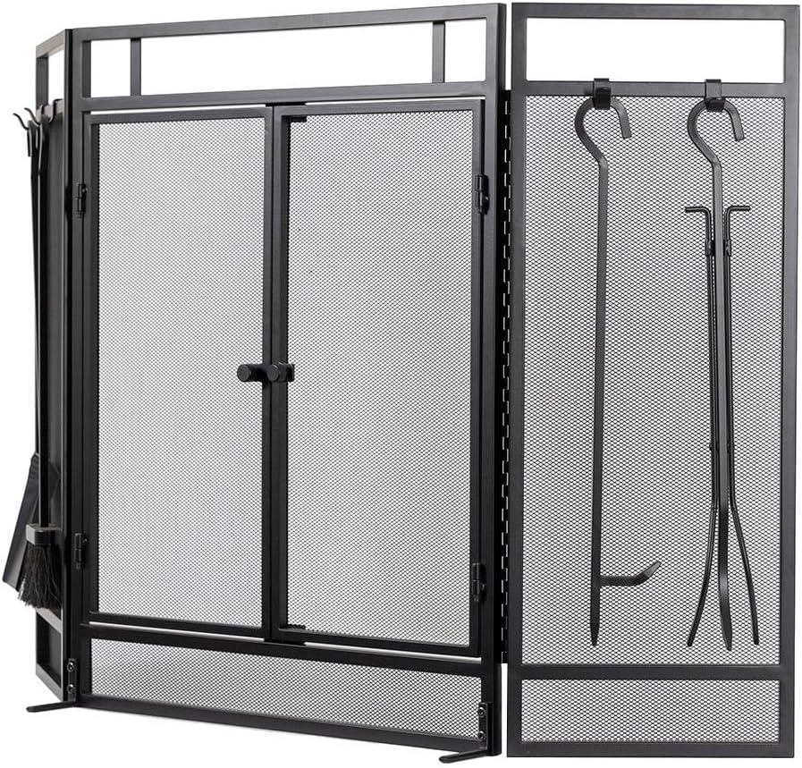 Country Living Pinecrest Mesh Fireplace Screen with Durable 3-Panel Steel Frame - Brass Handles