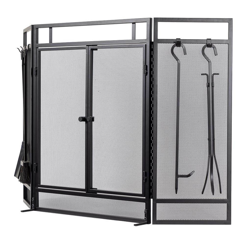 Country Living Pinecrest Mesh Fireplace Screen with Durable 3-Panel Steel Frame - Brass Handles