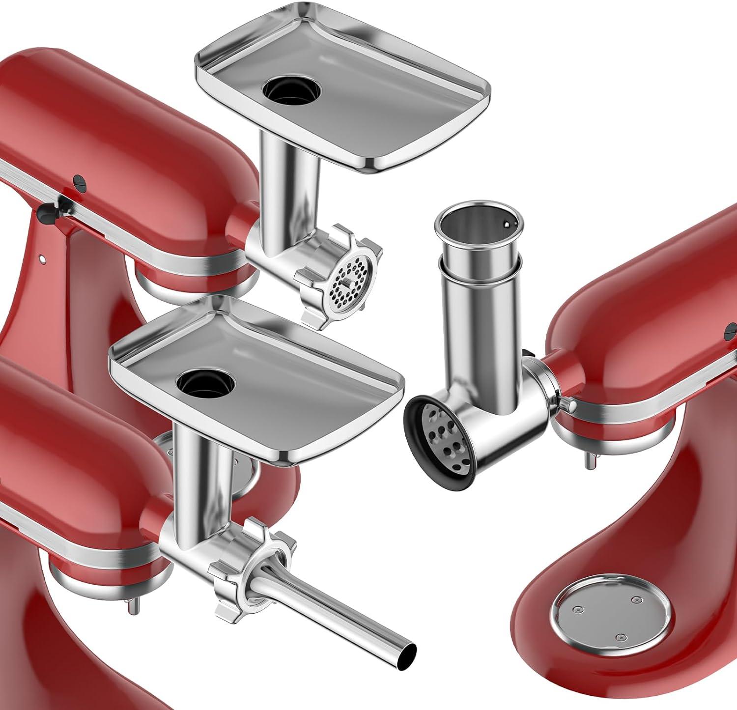 Meat Grinder & Stainless Steel Slicer Shredder Attachment for KitchenAid Stand Mixer, Meat Grinder for Kitchenaid Mixer with Sausage Stuffer Tubes, Cheese Grater Attachment for Kitchenaid Stand Mixer