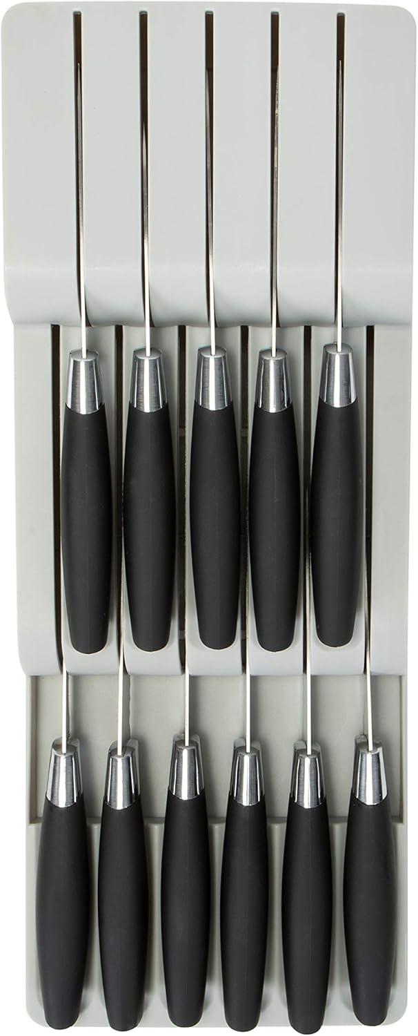 Gray Plastic 2 Tier Knife Drawer Organizer with 11 Slots