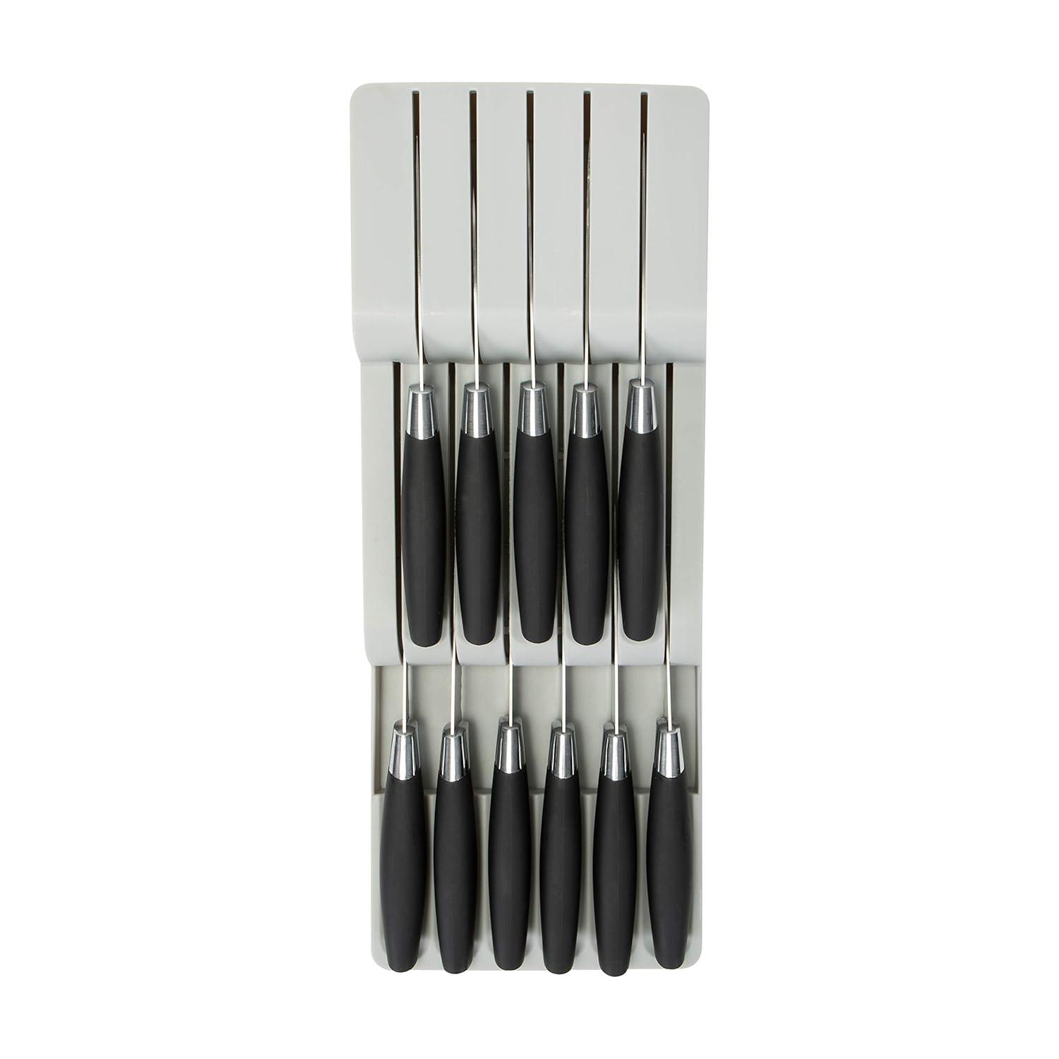 Gray Plastic 2 Tier Knife Drawer Organizer with 11 Slots