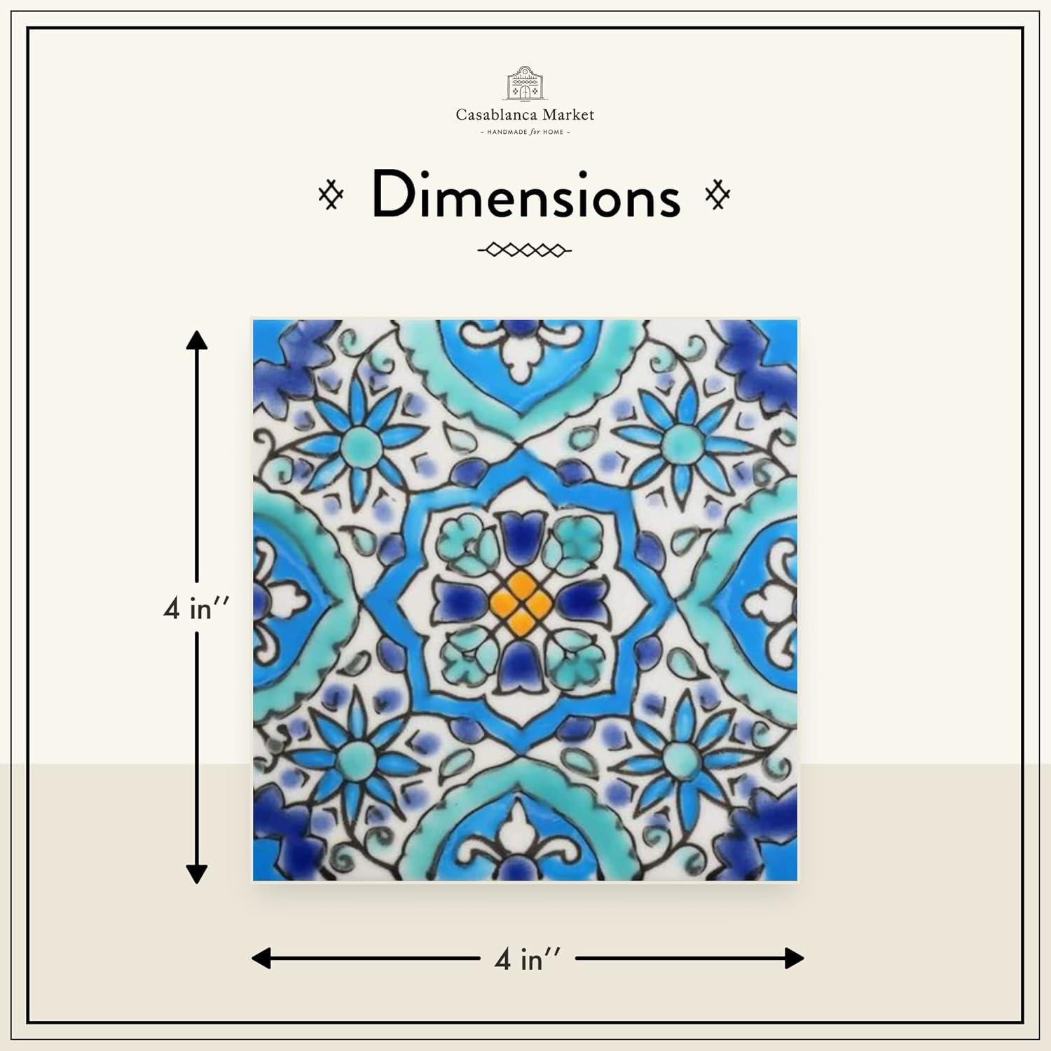 Casablanca Market Mediterranean 4'' x 4'' Hand Painted Ceramic Decorative Accent Tile