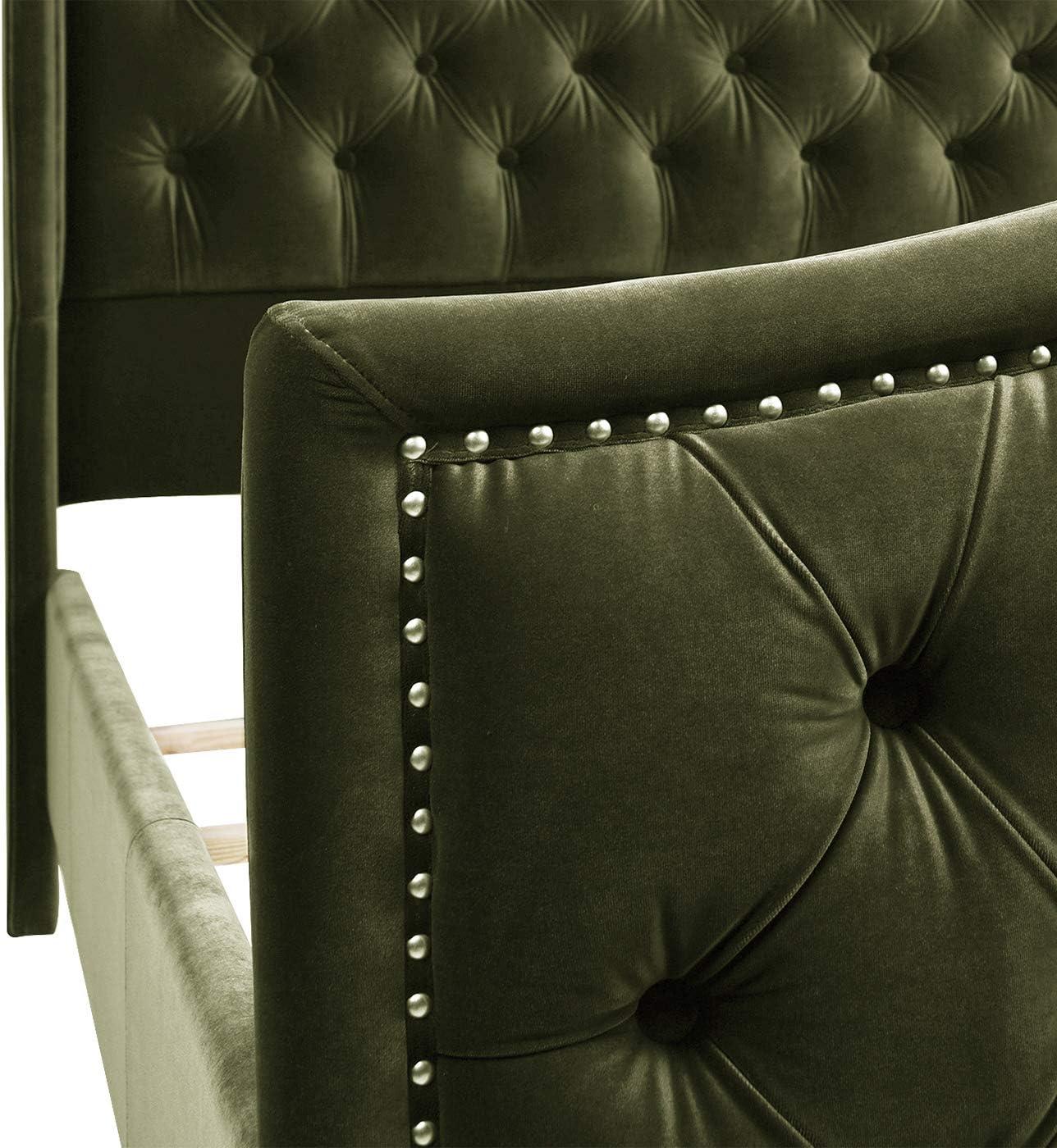 Jennifer Taylor Home Marcella Tufted Wingback Queen Bed Olive Green