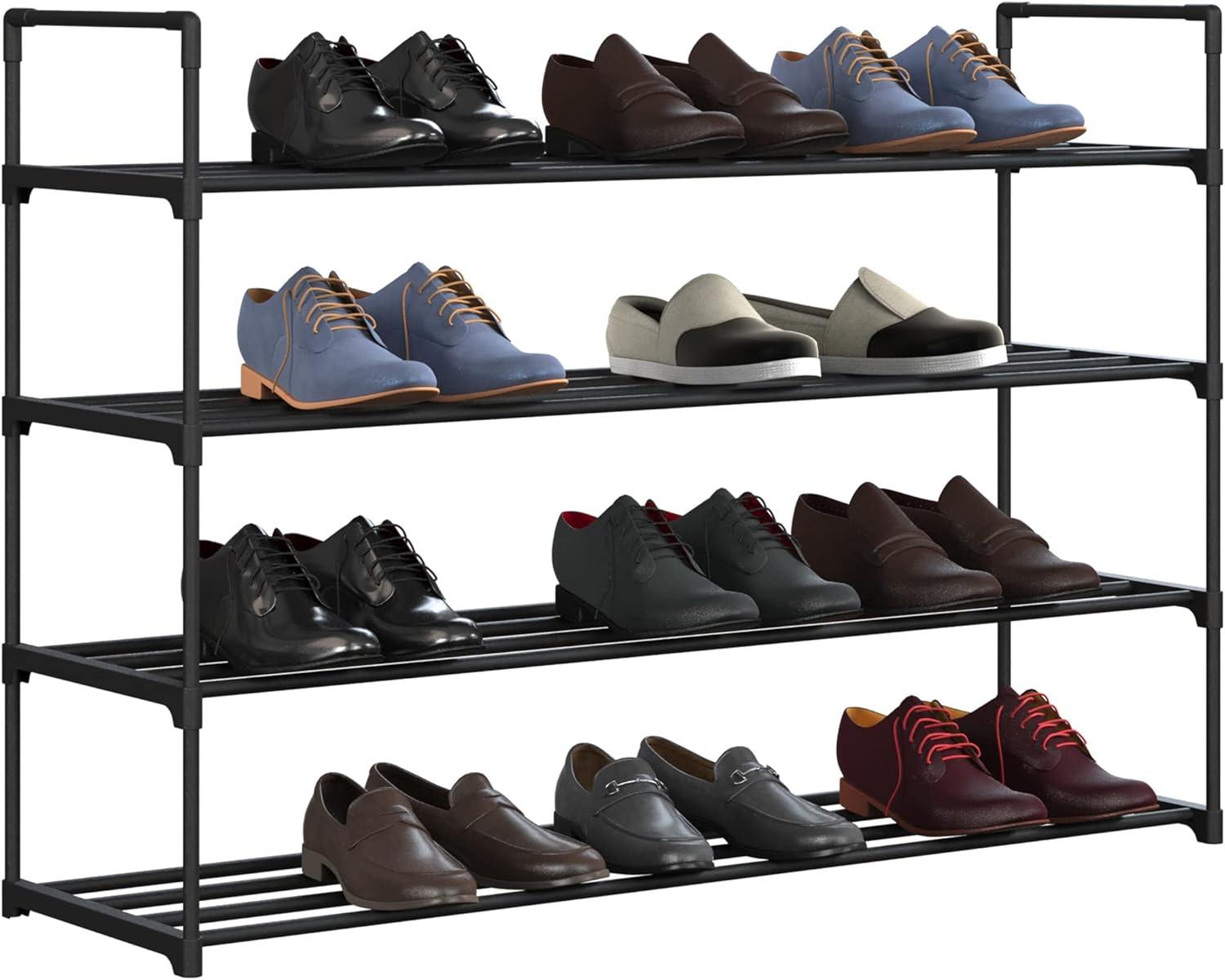 Home-Complete 4-Tier Shoe Rack for 20 Pairs, Black