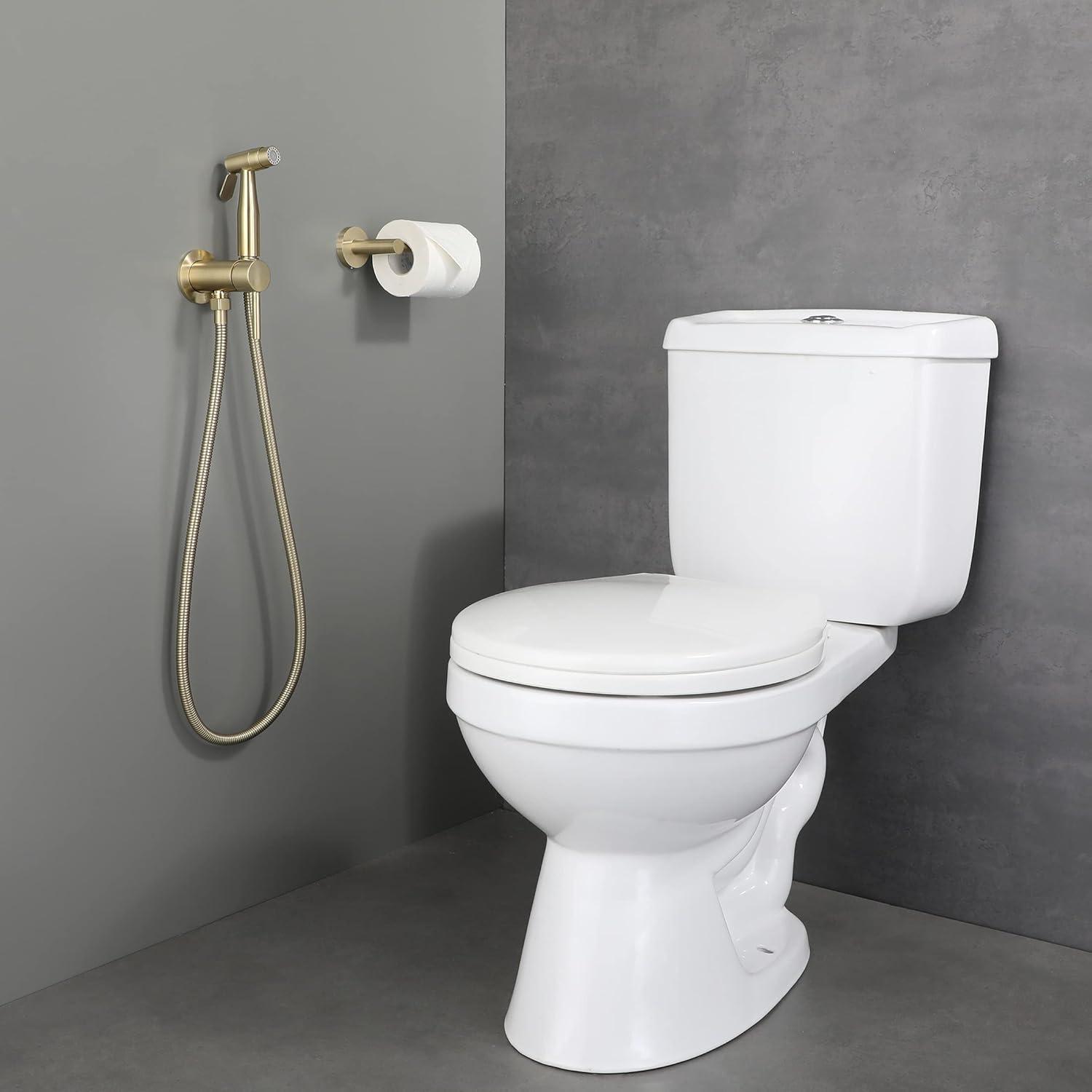 Handheld Bidet Sprayer Brushed Gold Warm Water, WiPPhs Stainless Steel Bidet Hand Held Sprayer for Toilet with Brass Hot and Cold Mixing Valve, WI9138BG