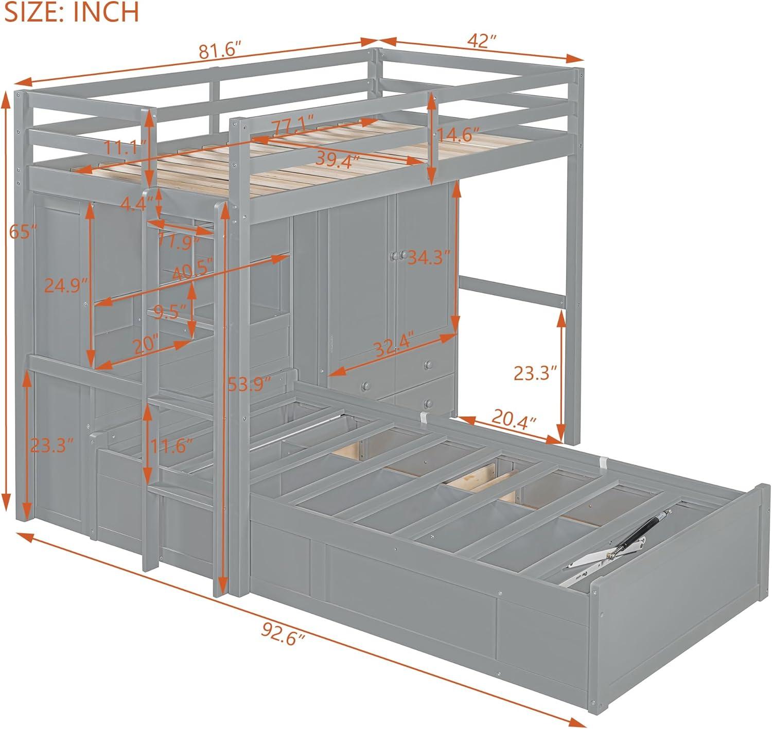 yuanhuan Twin Bunk Bed With Drawers, Wardrobe, Storage Shelves And Hydraulic Bed