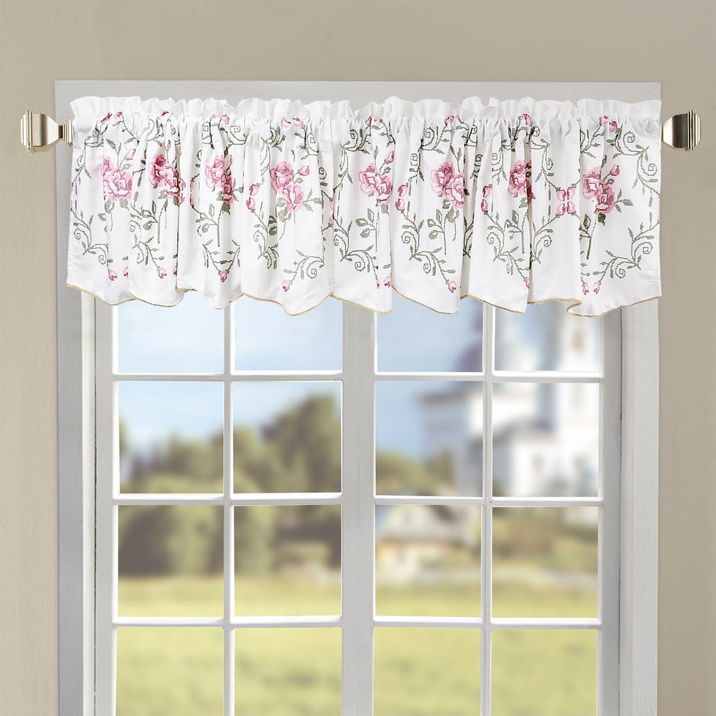 Floral Embroidery Scalloped 60.00'' Window Valance