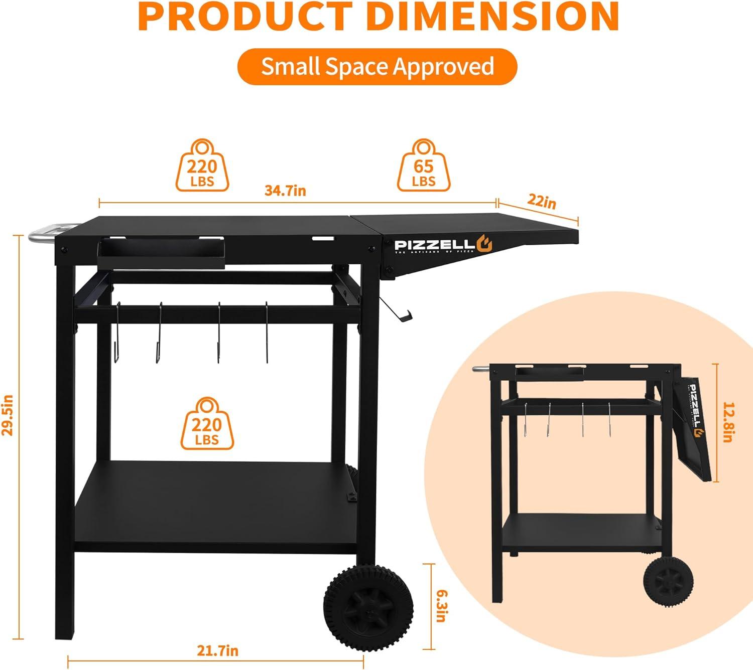 Small Black Steel Foldable Outdoor Grill Table Cart