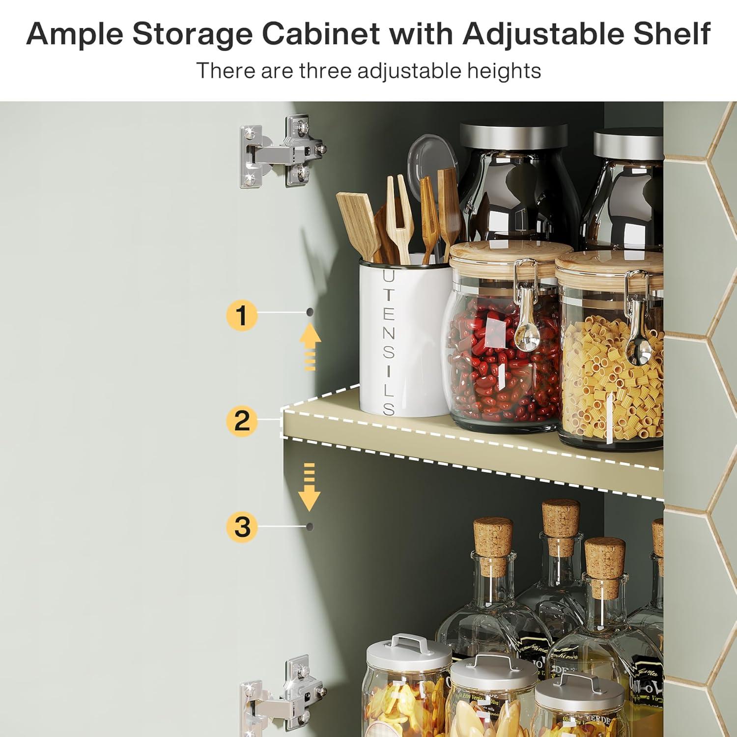 Tribesigns Sideboard Buffet Cabinet Set of 2, Modern Buffets Storage Cabinets with Adjustable Shelves, Wooden Credenza Accent Cabinet for Kitchen, Living Room, Entryway (Light Green)