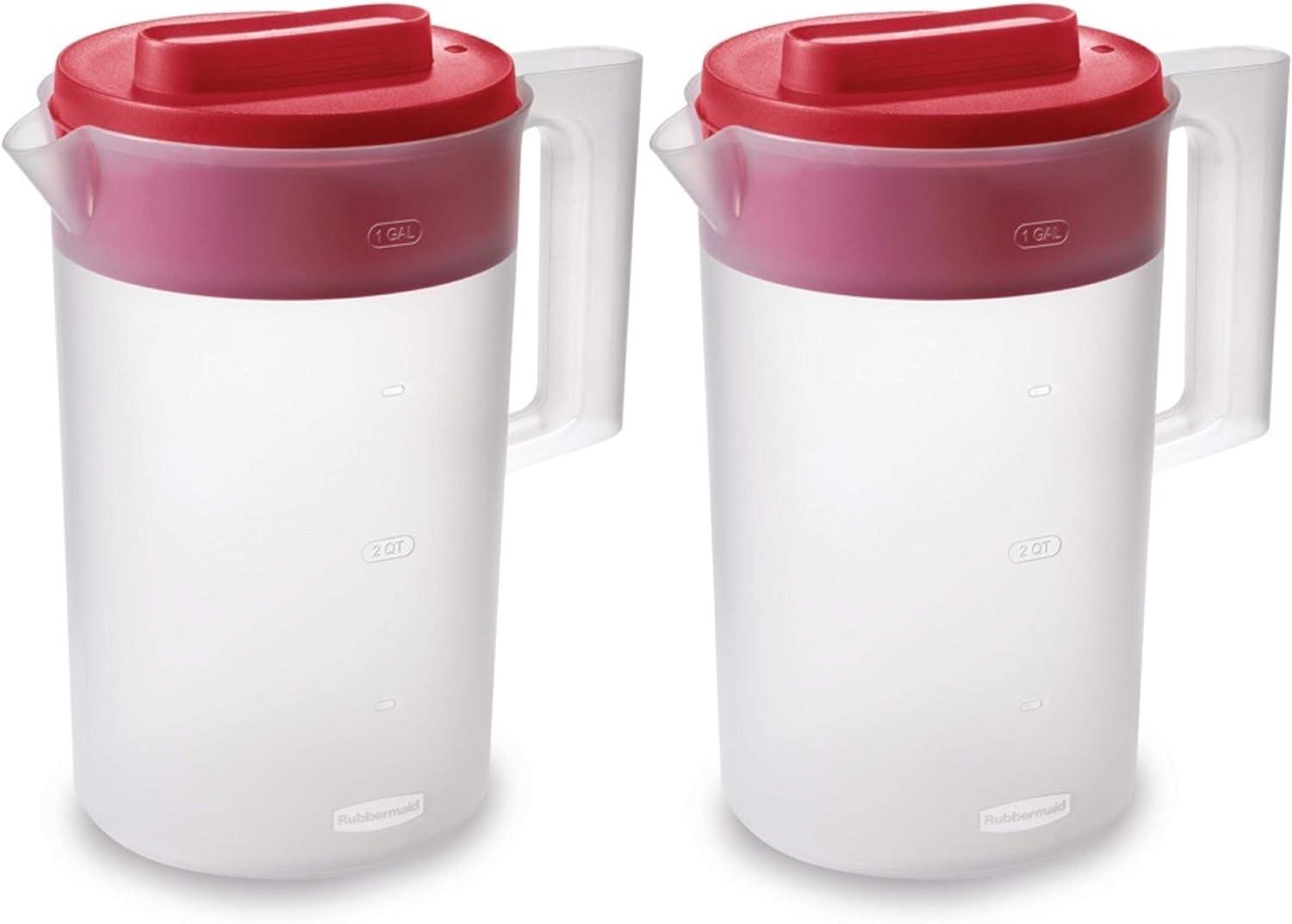 Rubbermaid Simply Pour Pitcher, Plastic Pitcher with Multifunction Premium Lid, One Gallon, 2-Pack