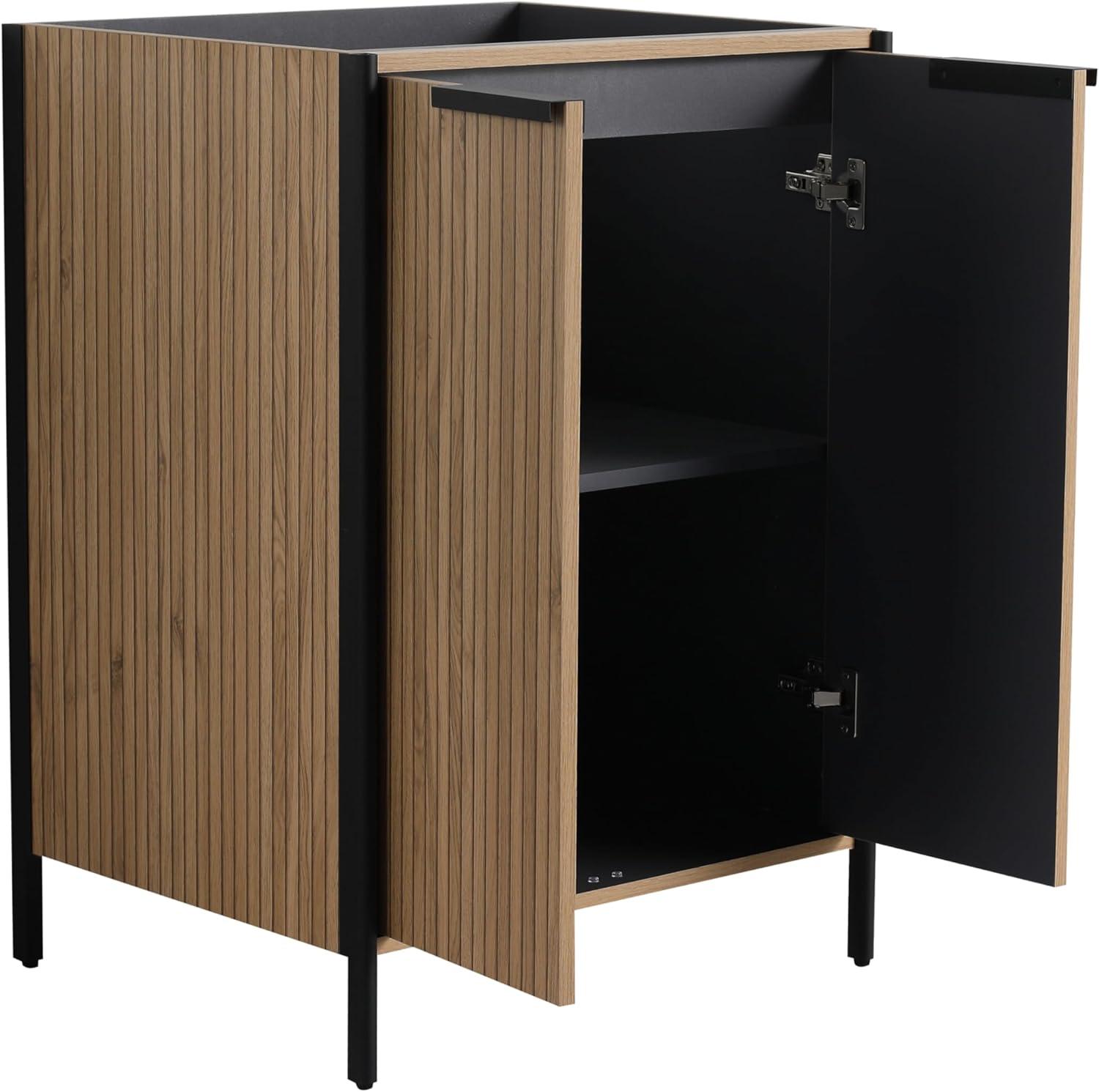 SSLine 24" Bathroom Vanity Cabinet Mid-Century Modern Under-Sink Cabinet Freestanding Bathroom Cabinet with Adjustable Storage Shelves,Natural Brown Stripe (Sink Not Include
