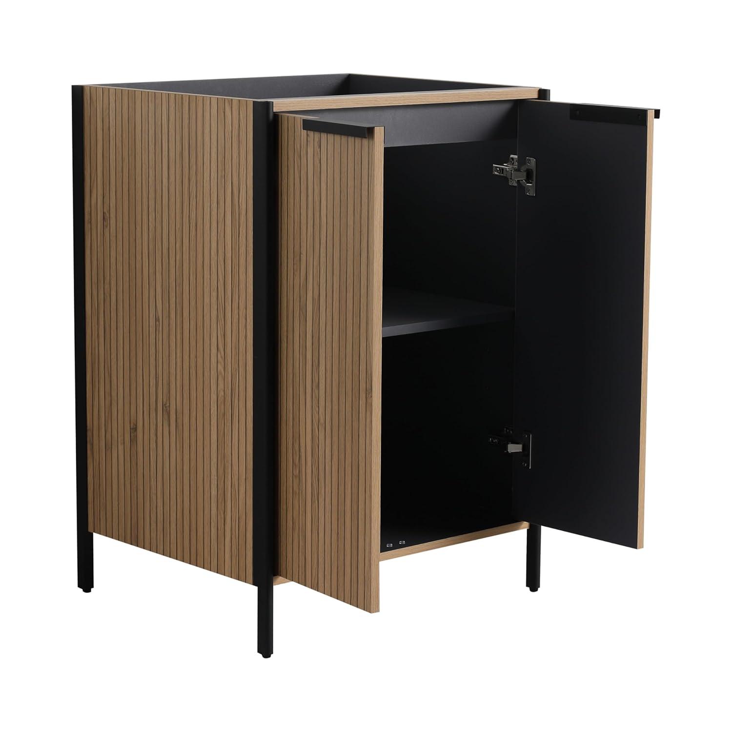 SSLine 24" Bathroom Vanity Cabinet Mid-Century Modern Under-Sink Cabinet Freestanding Bathroom Cabinet with Adjustable Storage Shelves,Natural Brown Stripe (Sink Not Include