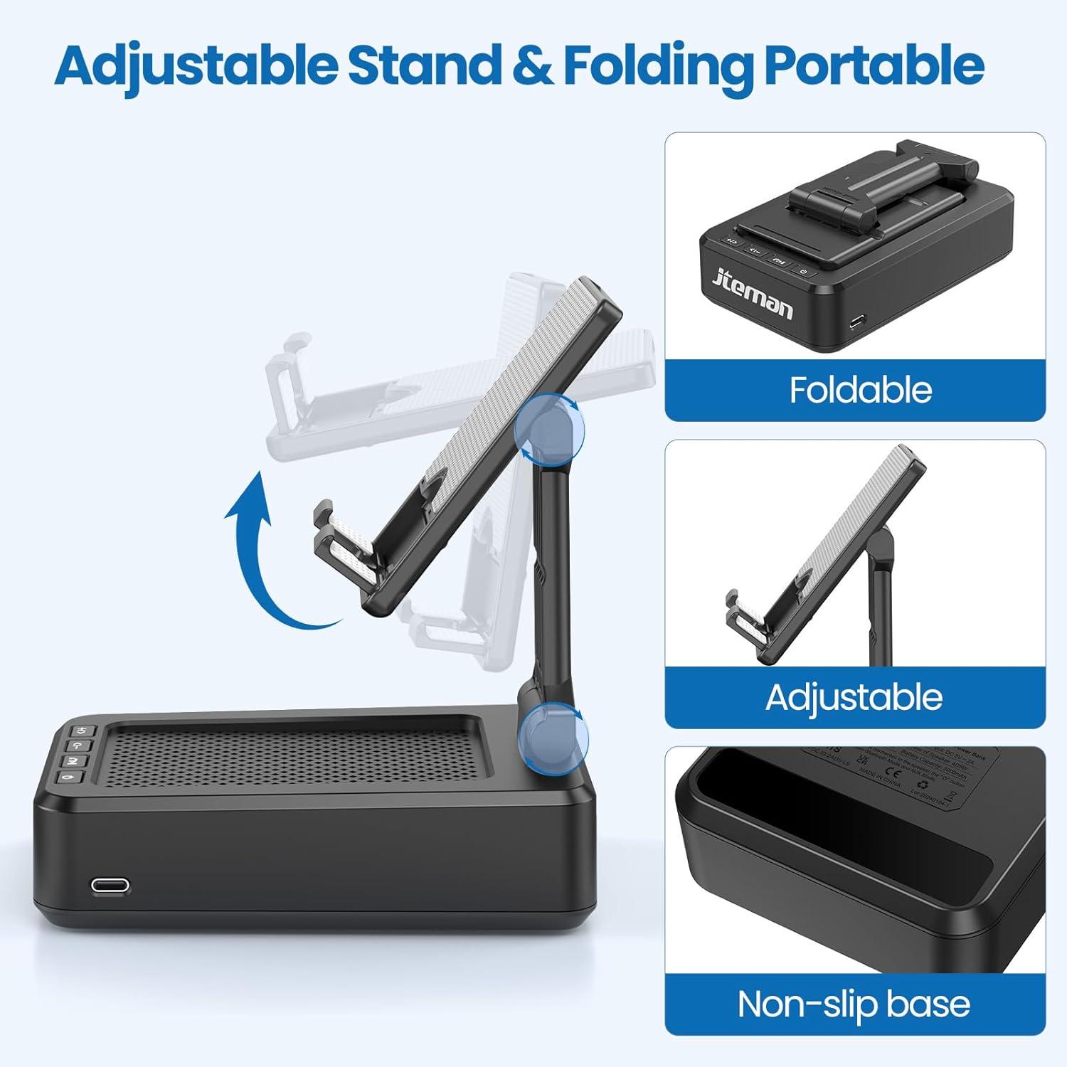 Jteman MH669 Built-in Microphone Bluetooth 5.0 Portable Speaker with Adjustable Phone Stand, Black