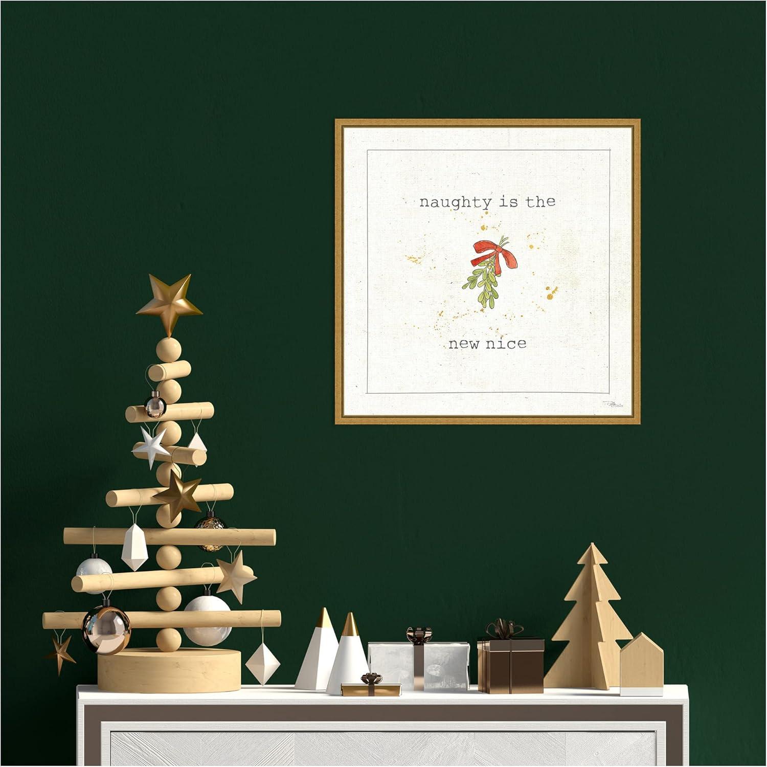 Christmas Mistletoe Quote Canvas Print with Gold Frame