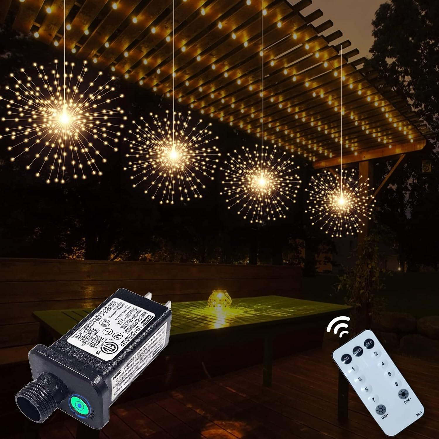 Warm White Solar Powered Copper Firework Fairy Lights