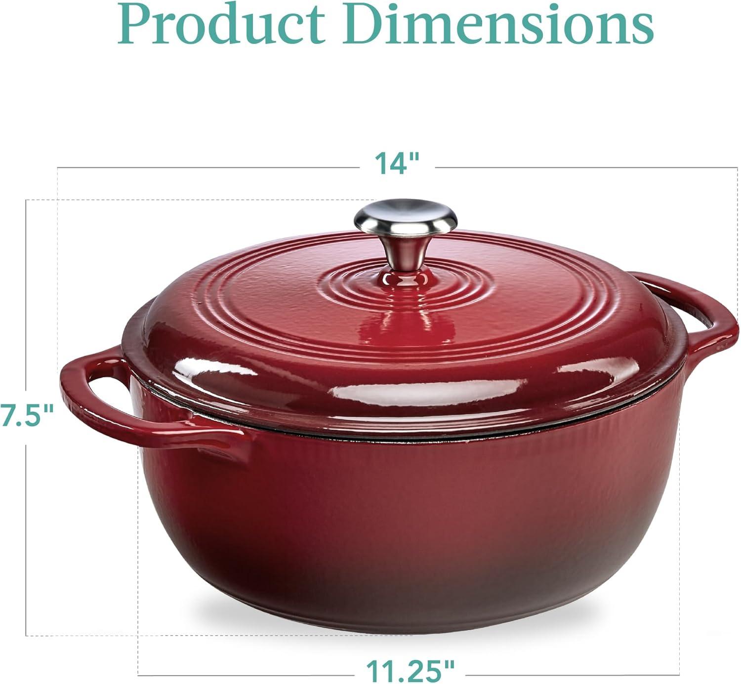 Enameled Red Cast Iron 6 Quart Dutch Oven with Dual Handles