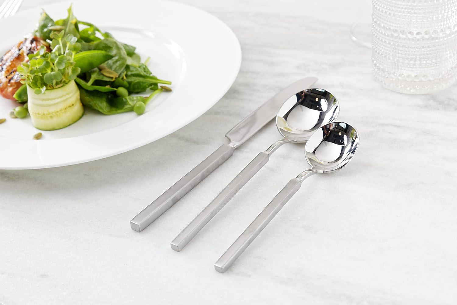 Fortessa Tableware Solutions 5pc Brushed/Mirrored Jaxson Flatware Set: 18/10 Stainless Steel, Dishwasher-Safe, Service for 1