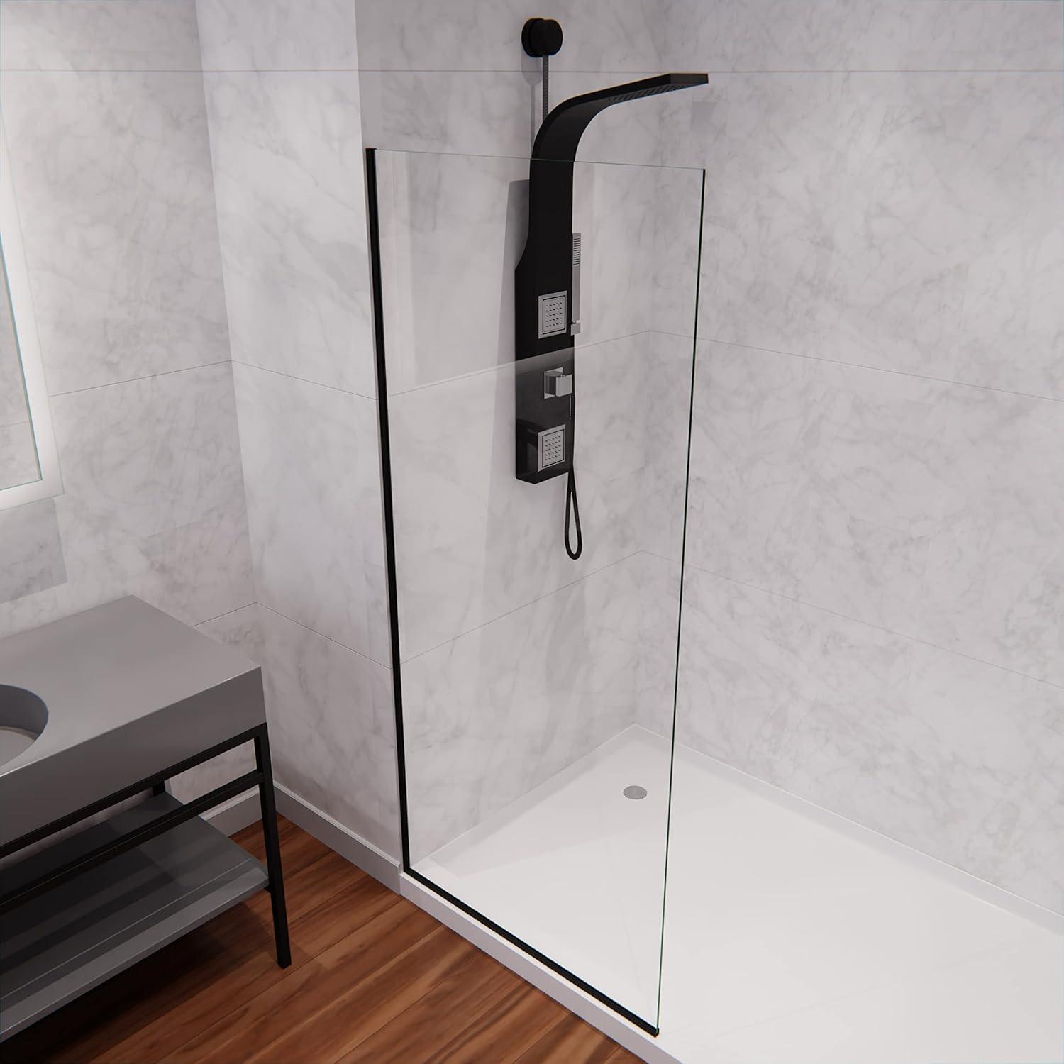 Veil Series 34” W x 74” H Frameless Glass Fixed Shower Screen Shower Door