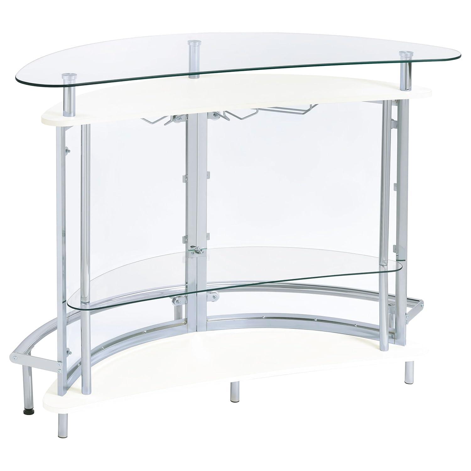 Coaster Amarillo Modern 2 Tier Home Bar Cabinet White/Chrome
