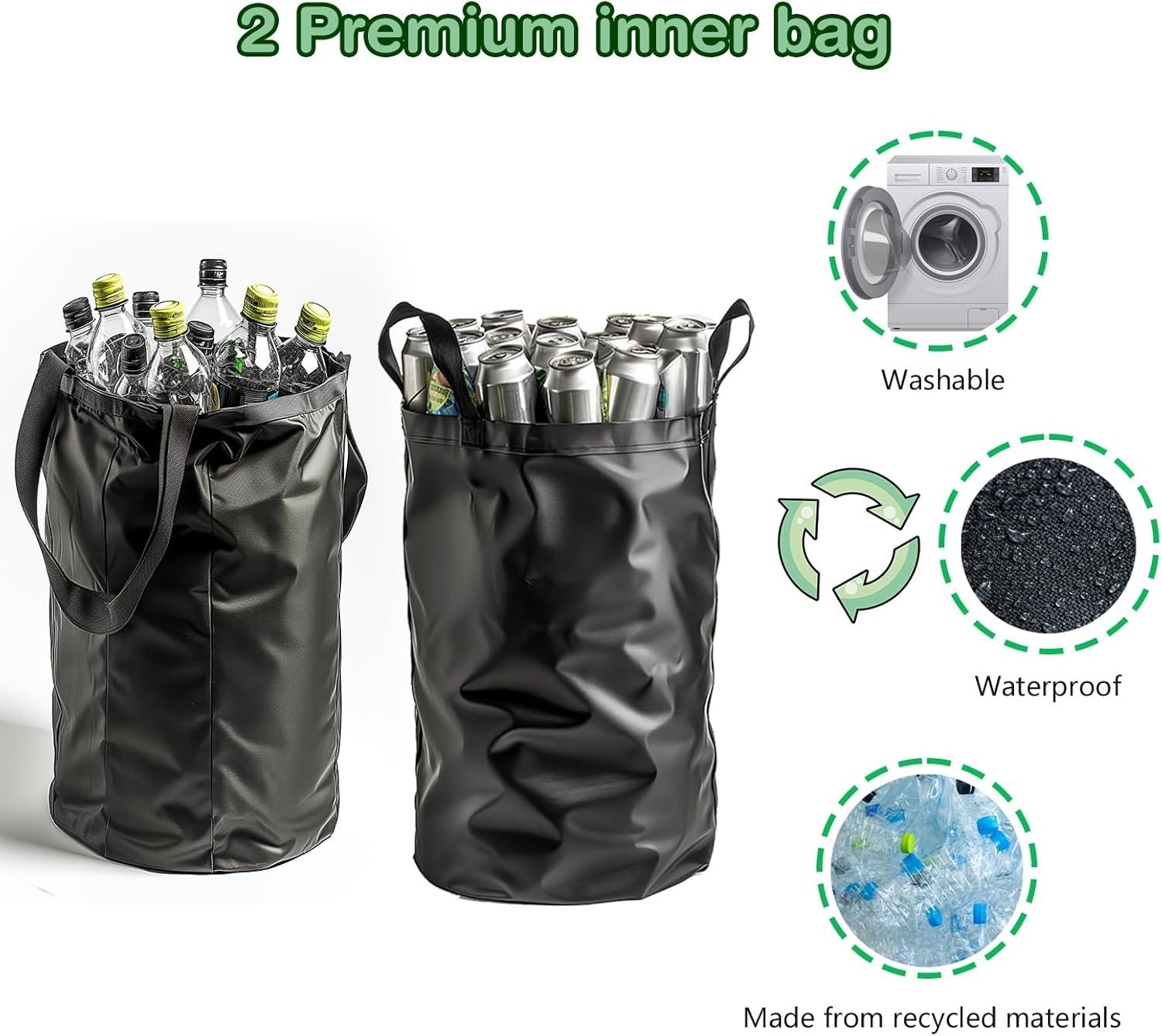 Recycling Bin for Kitchen Indoor Home, Large 26 Gallon 100L Recycle Bin with Lid Removeable Reusable Inner Bag Bottle Can Glass Waste Plastice Stickers,Black