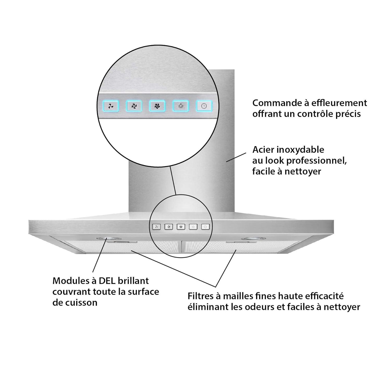 30 in. Convertible Wall Mount Low Profile Pyramidal Chimney Range Hood, 450 Max CFM, Stainless Steel