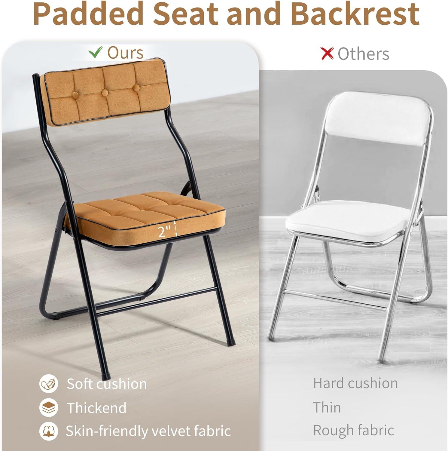 HOMEFUN Padded Folding Chairs 4 Pack - Foldable Dining Chair with Cushion, Portable and Assembled Extra Seat for Guests Kitchen Office Wedding Party Brown