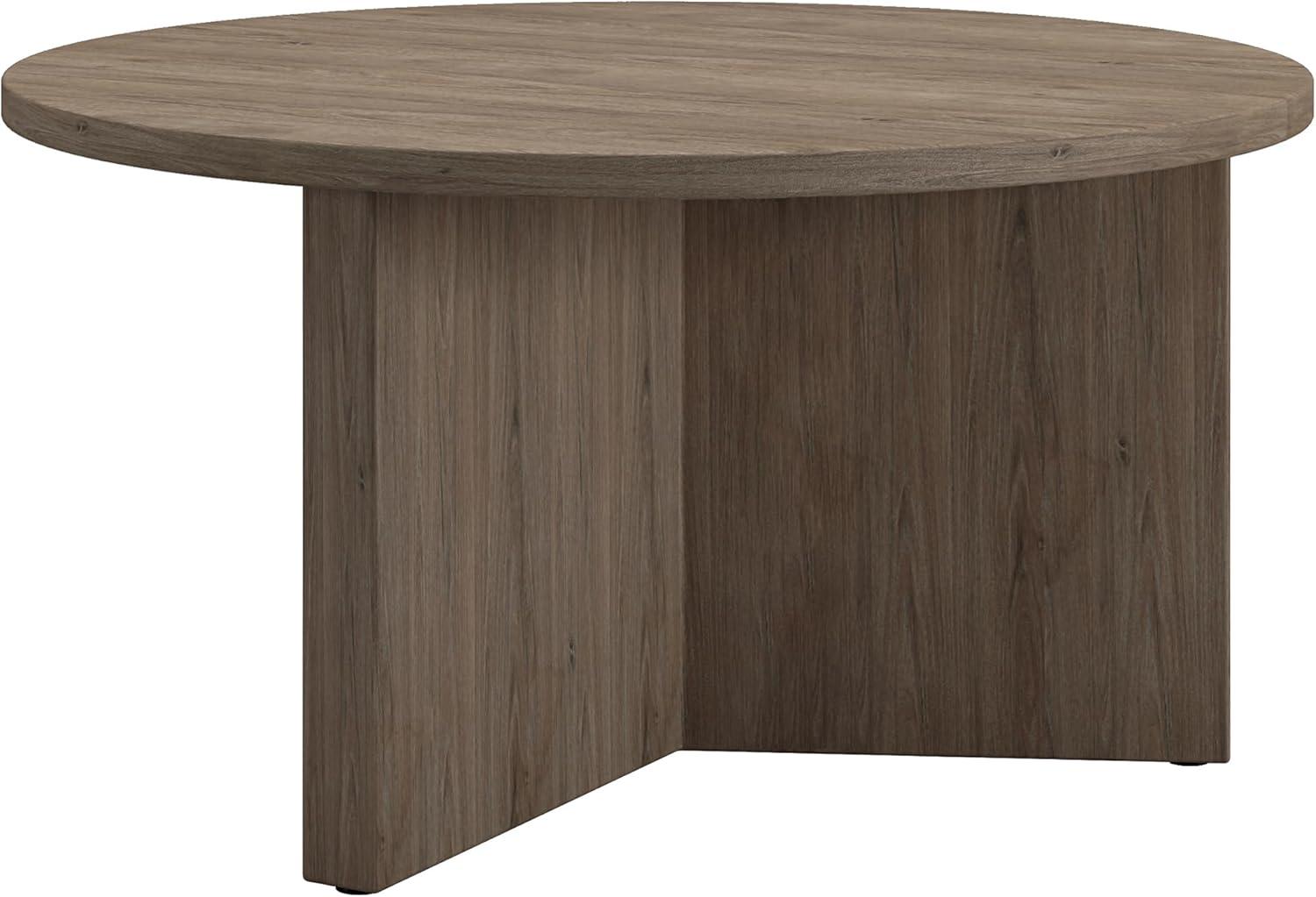 Evelyn&Zoe Anders Easy Assembly Round Medium Density Fiberboard Coffee Table, Antiqued Gray Oak