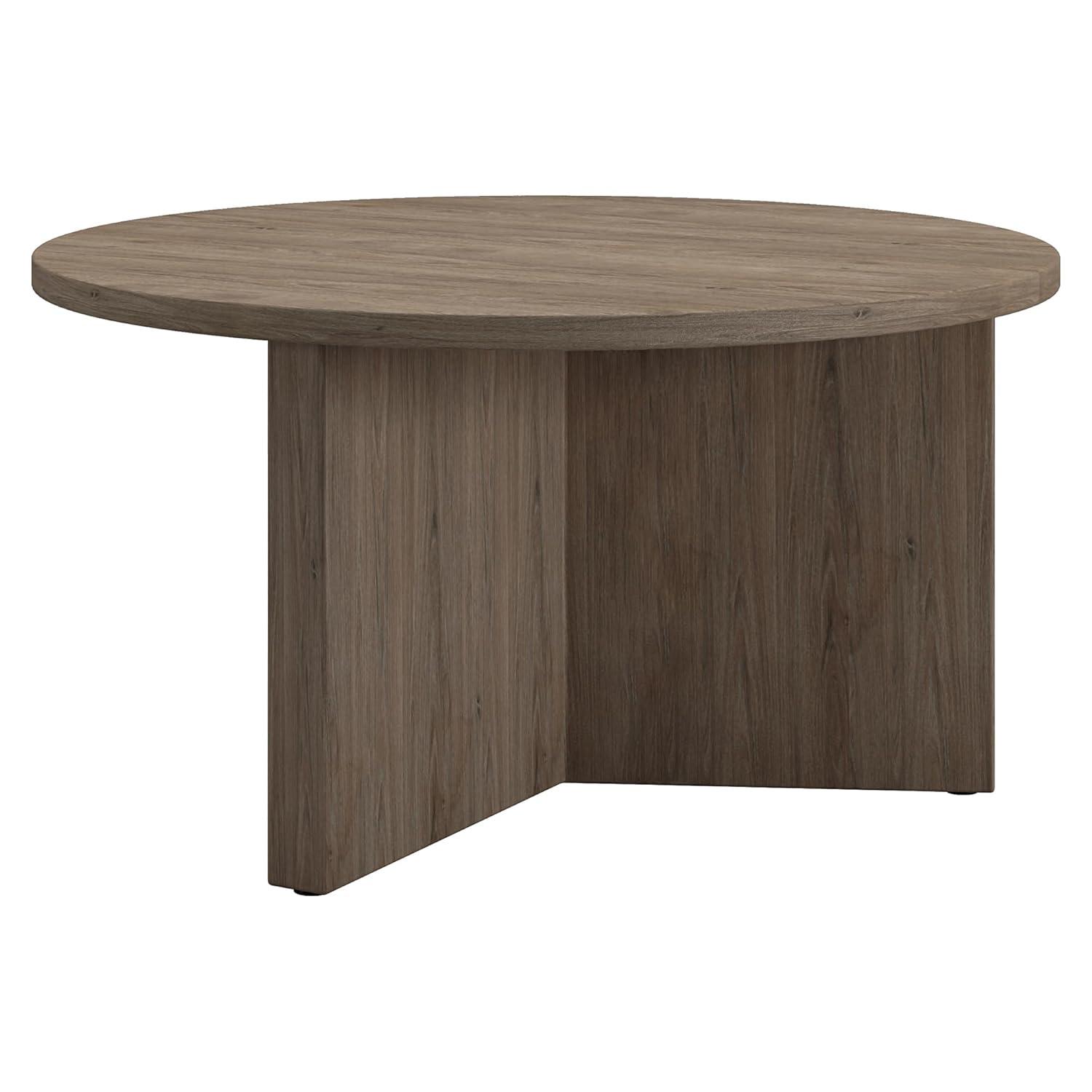 Evelyn&Zoe Anders Easy Assembly Round Medium Density Fiberboard Coffee Table, Antiqued Gray Oak