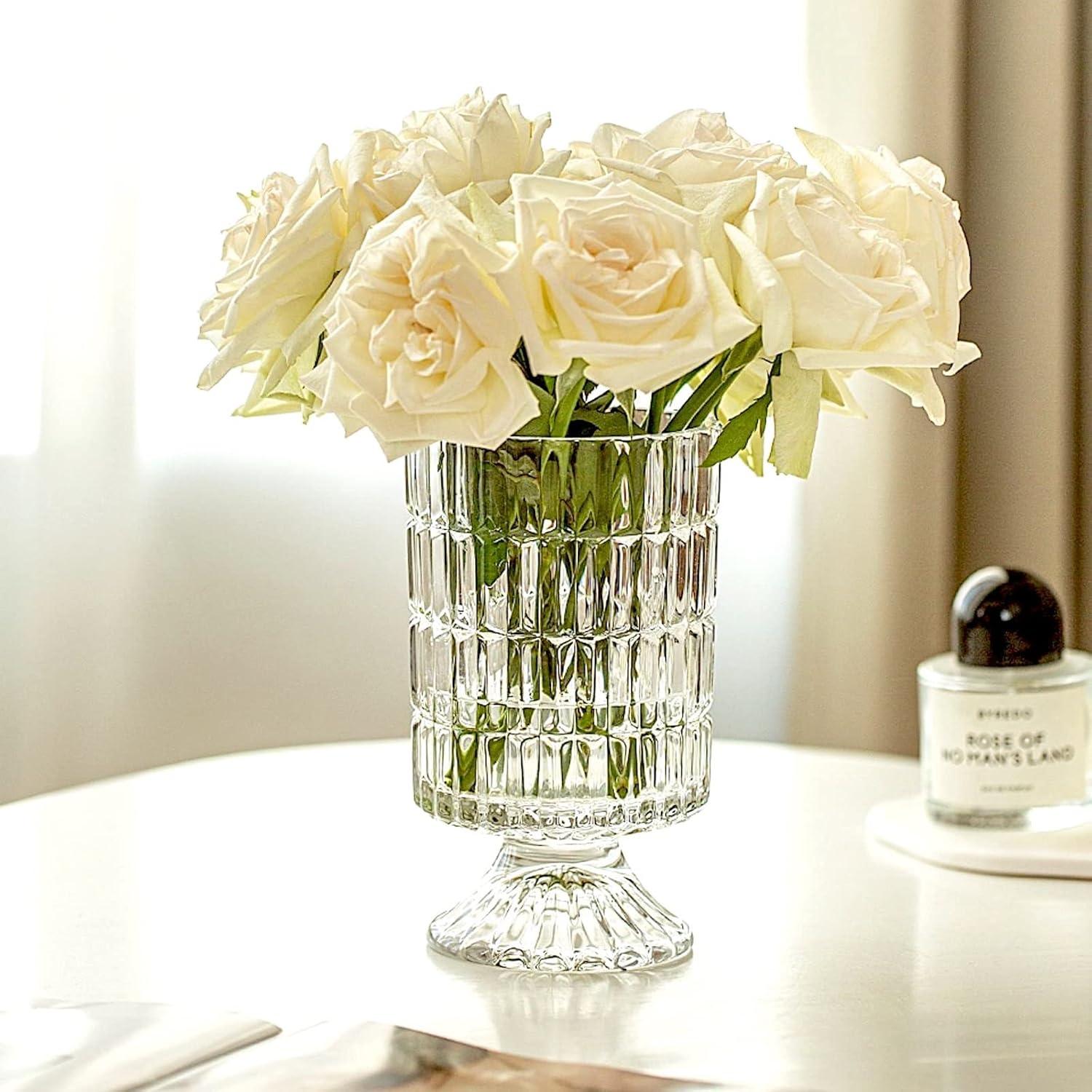 Clear Embossed Glass Pedestal Flower Vase, 7''