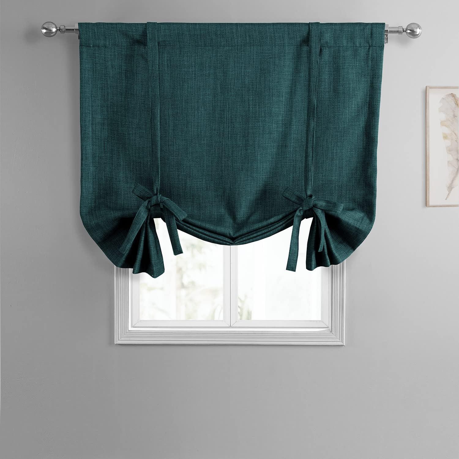 Exclusive Fabrics  Faux Linen Room Darkening Tie-Up Window Shade (1 Panel) 46 X 63 - Slate Teal