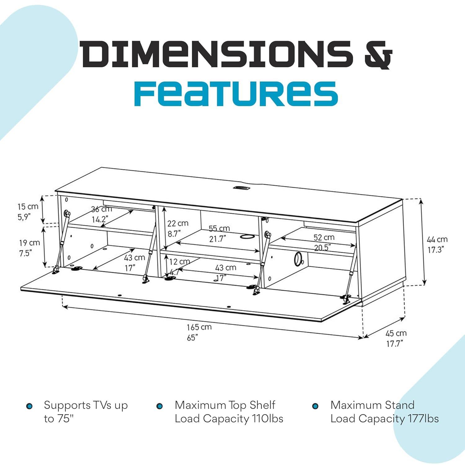 SONOROUS Studio ST-160B I/R Friendly Wood and Glass TV Stand with Hidden Wheels for Sizes up to 75" (Modern Design with 6 Shelves for Your Audio/Video Components and Consoles) - Black Glass Cover