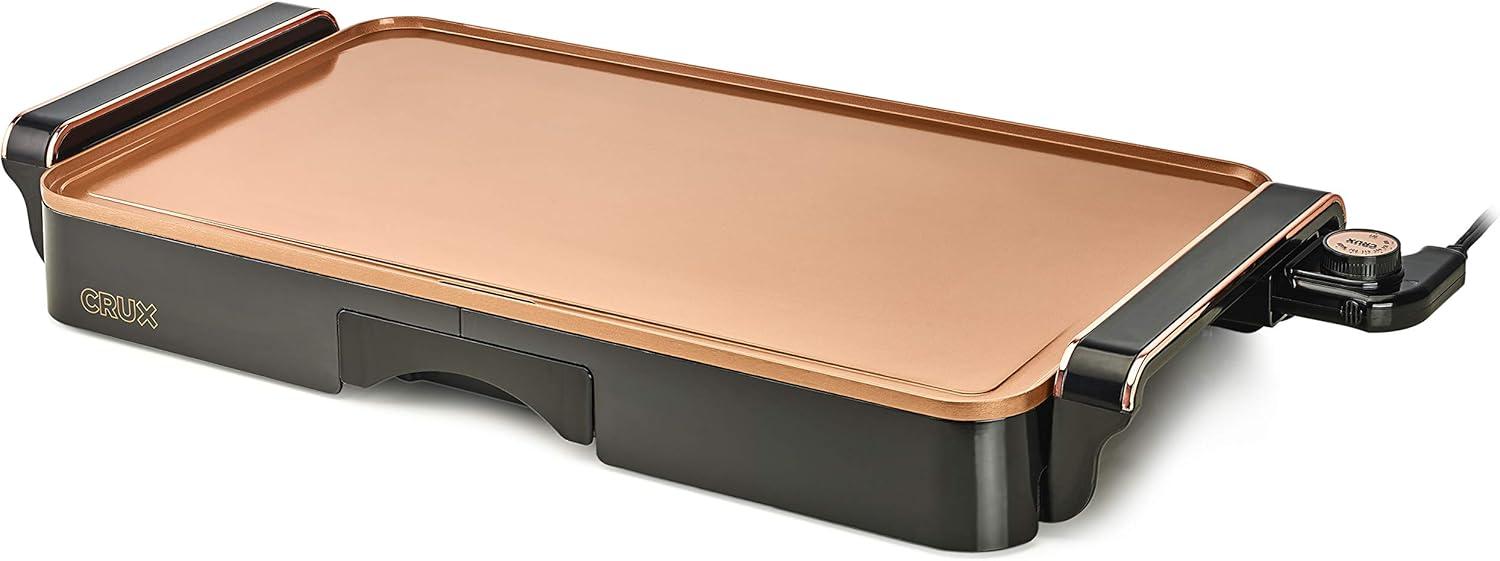 Extra Large Copper Ceramic Electric Griddle with Heat Resistant Handles