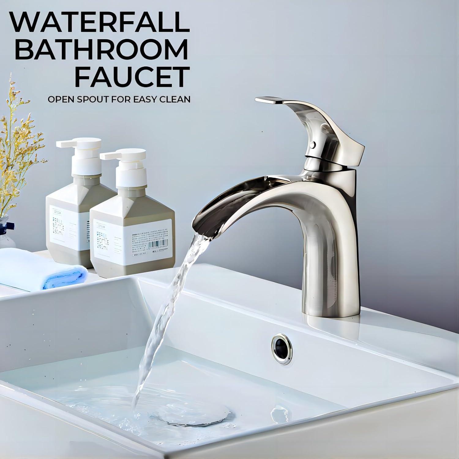 Brushed Nickel Waterfall Single Handle Bathroom Faucet