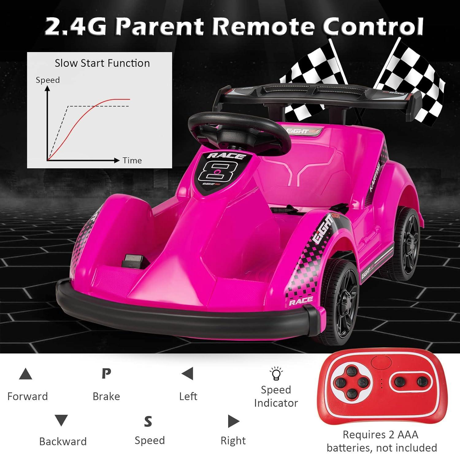 Costway 6V Electric Go Kart for Kids Electric Ride On Car w/ 2.4G Remote Control w/Soft Start Sound and Music Function Pink